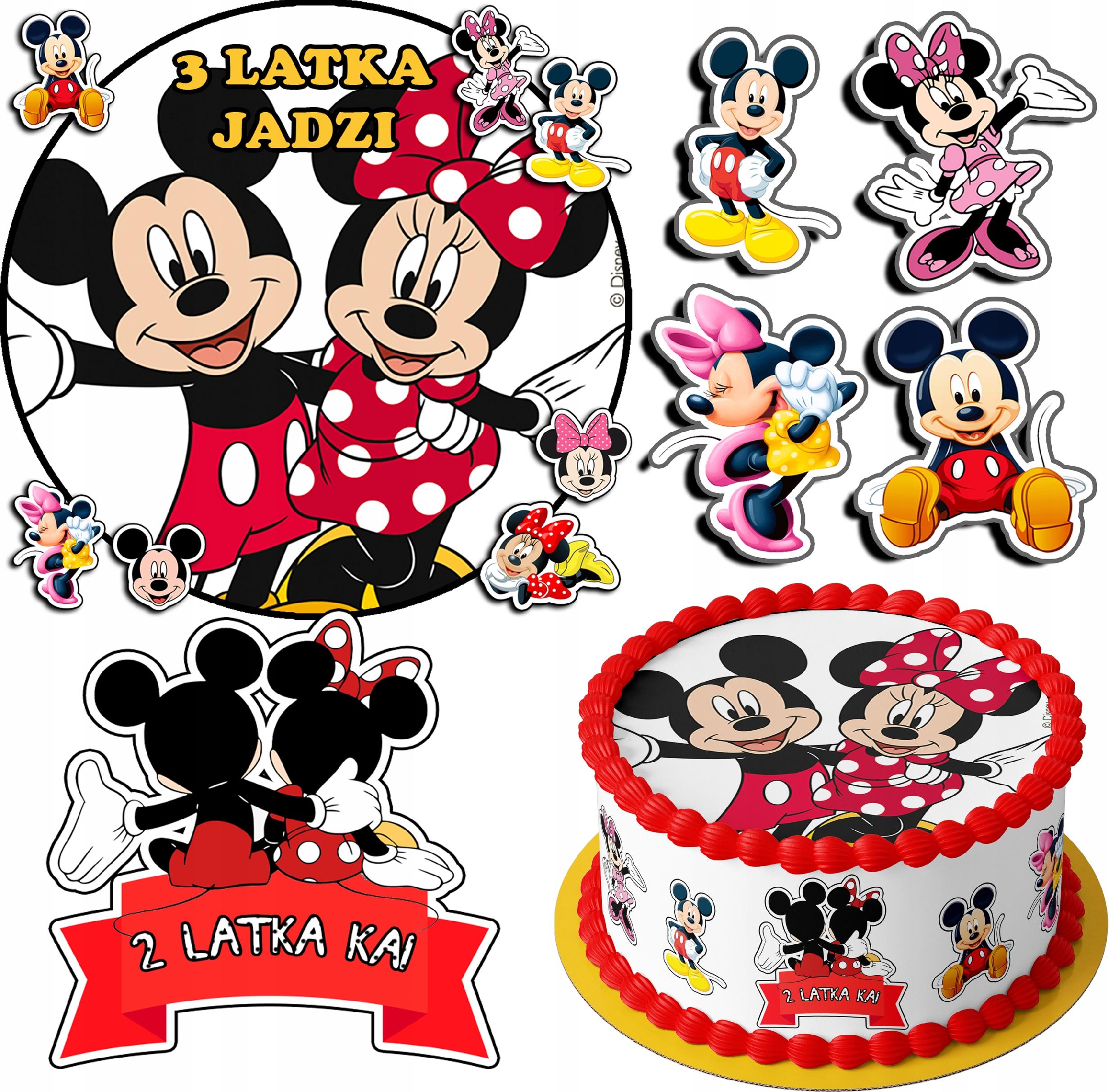 ZESTAW OPŁATEK NA TORT 30CM + 17 POSTACI - MYSZKA MIKI MINI + IMIĘ 24CM 26
