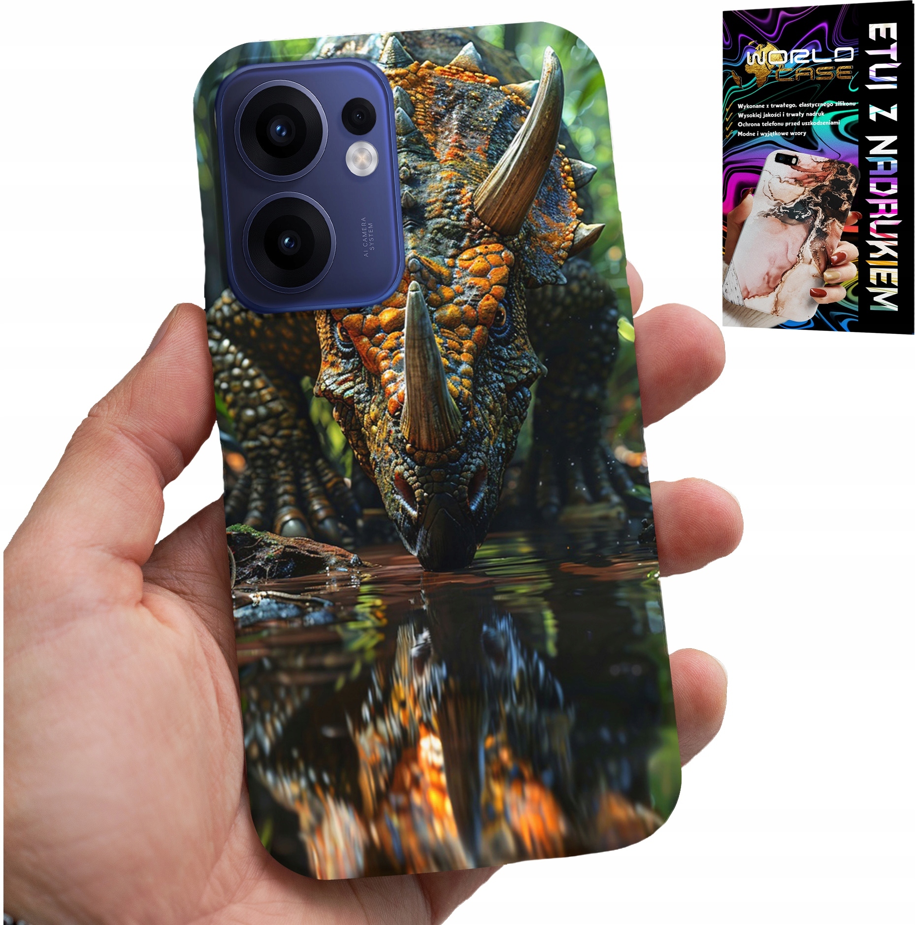 ETUI DO OPPO FIND X5 LITE - DINO DINOZAUR TRICERATOPSEM FUTERAŁ