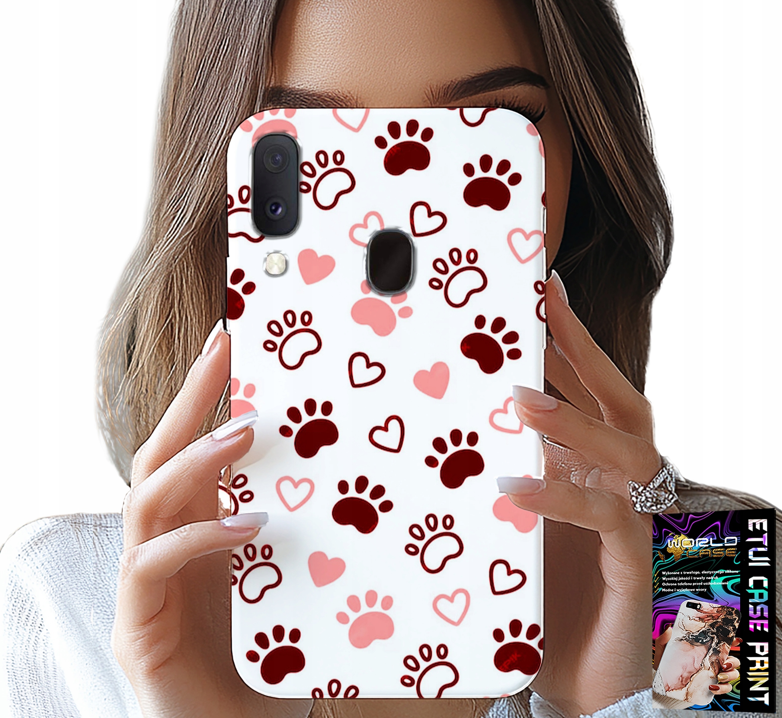 ETUI DO SAMSUNG GALAXY A40 - PSIE ŁAPKI NA BIAŁYM TLE, PIES, KOT, MIŚ