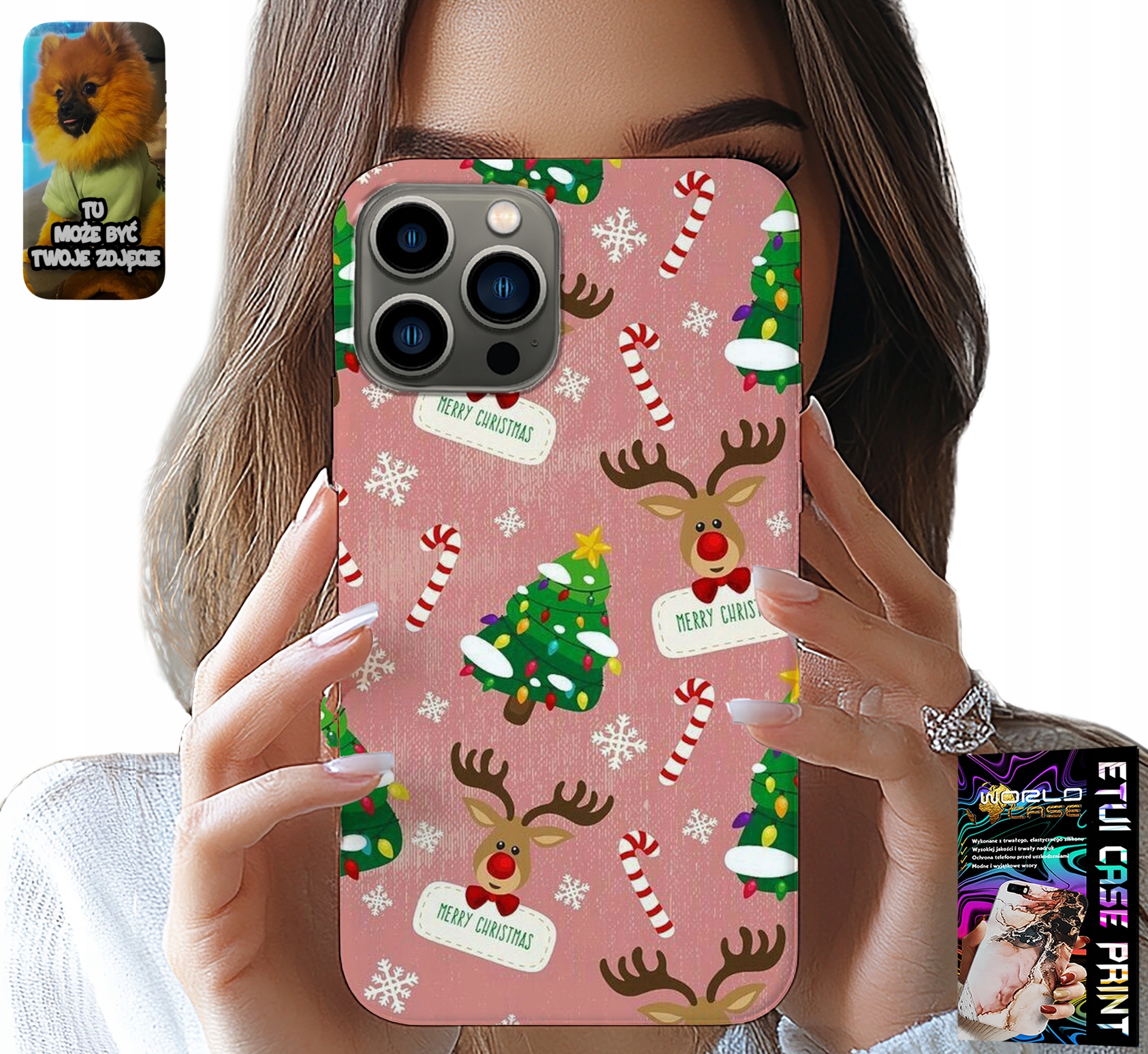 ETUI DO IPHONE 13 PRO - ŚWIĄTECZNE RENIFERY CHOINKI LASKA WZORY