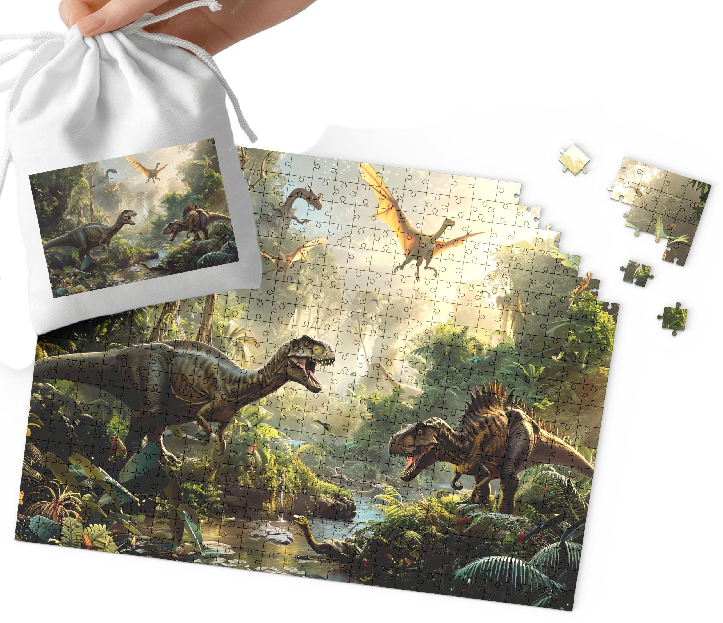 PUZZLE TRADYCYJNE - DINO DINOZAURY WZORY PREZENT NA ŚWIĘTA 192el + WORECZEK