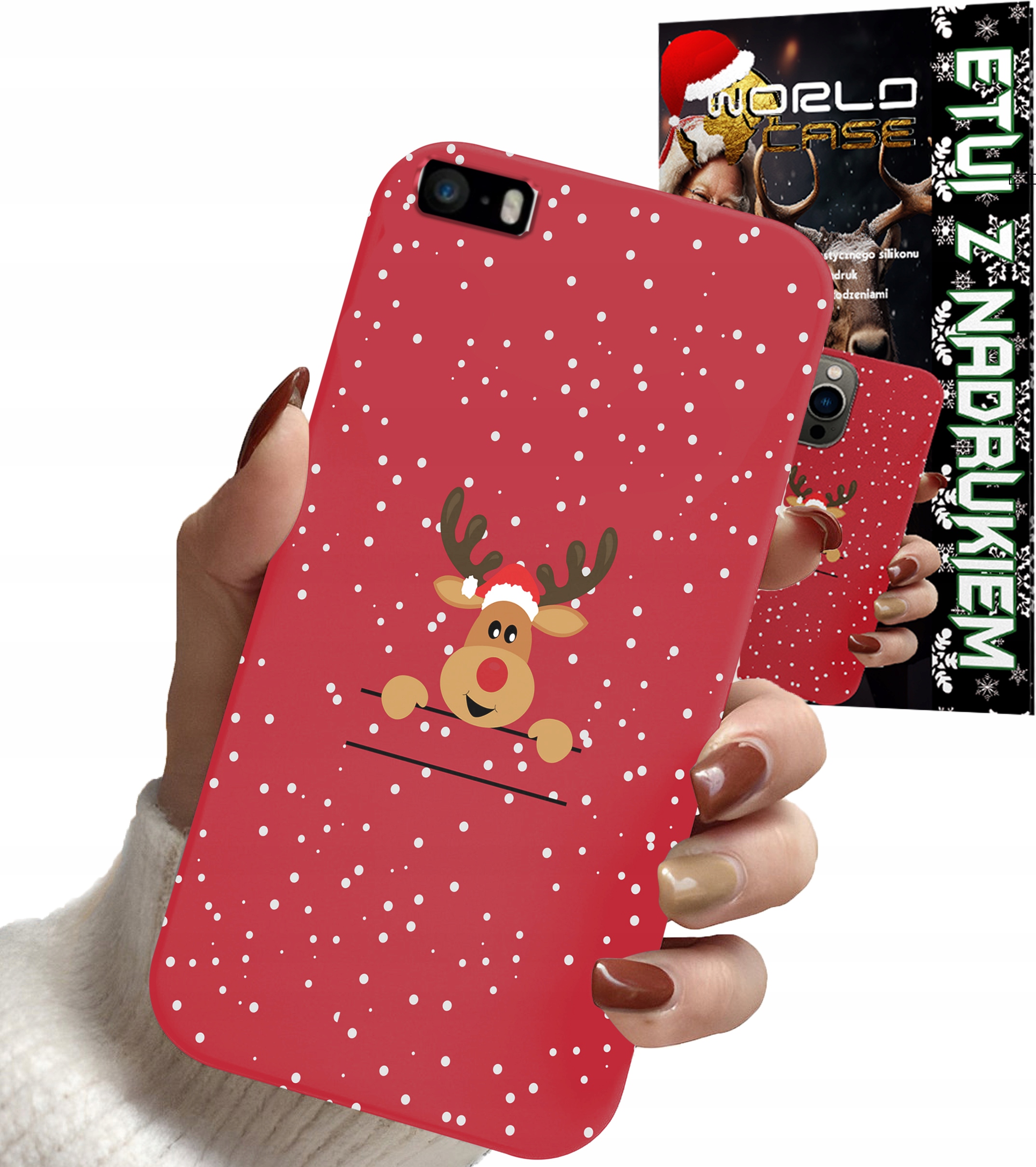 ETUI CASE DO IPHONE 5 / 5S / 5C - ŚWIĄTECZNE WZORY RENIFER MIKOŁAJ + SZKŁO