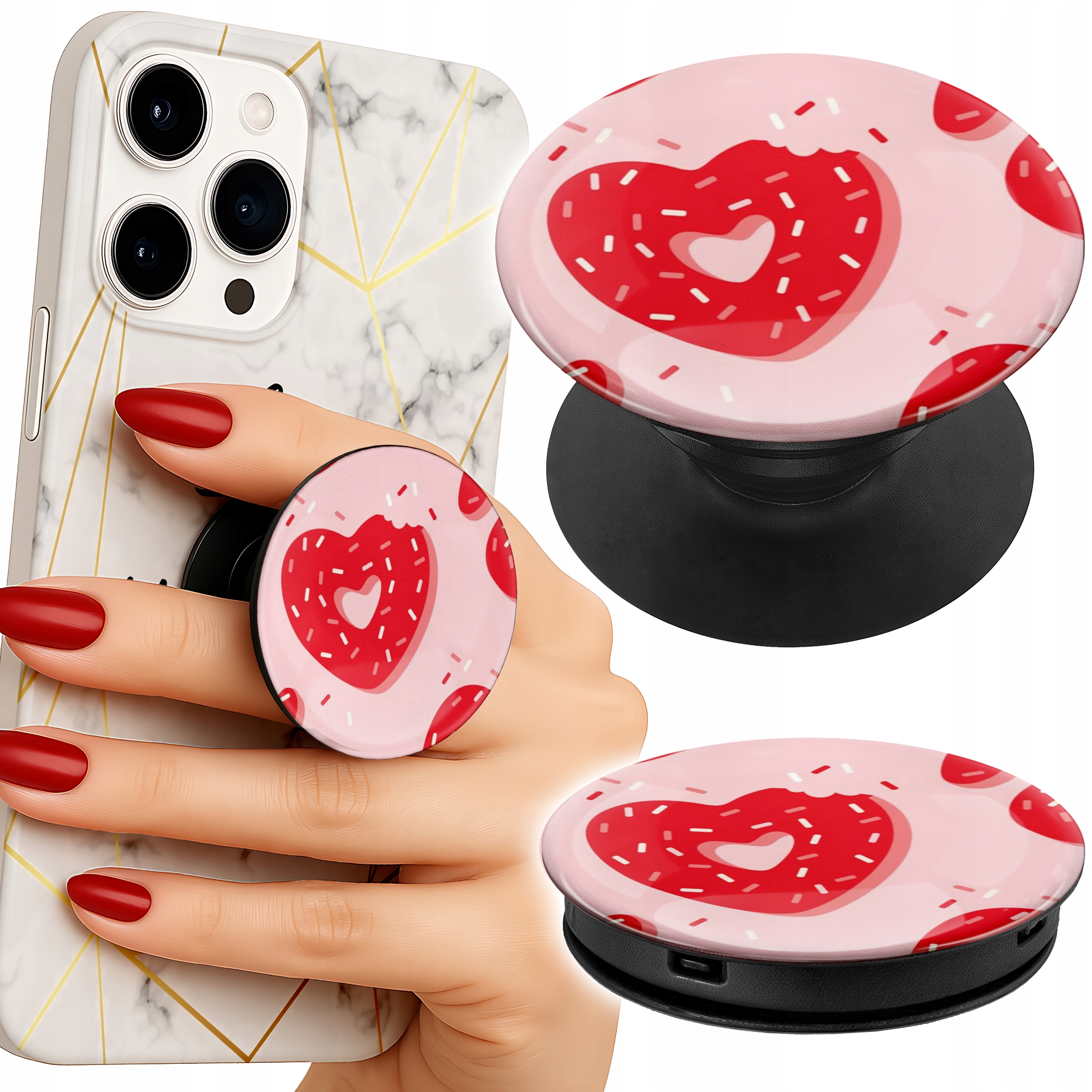 Uchwyt do telefonu Popsocket na palce/stojak KOBIECE MODNE WZORY XOXO SERCE
