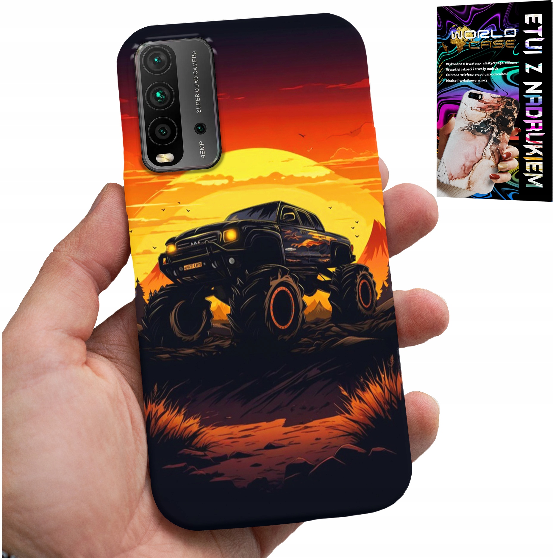 ETUI DO XIAOMI REDMI 9T - MONSTERTRUCK, CIĘŻARÓWKA, WZORY + SZKŁO