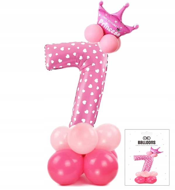 ZESTAW BALONÓW STOJĄCY RÓŻOWY Z CYFRĄ 7 NA PRZYJĘCIE URODZINOWE DEKORACJA