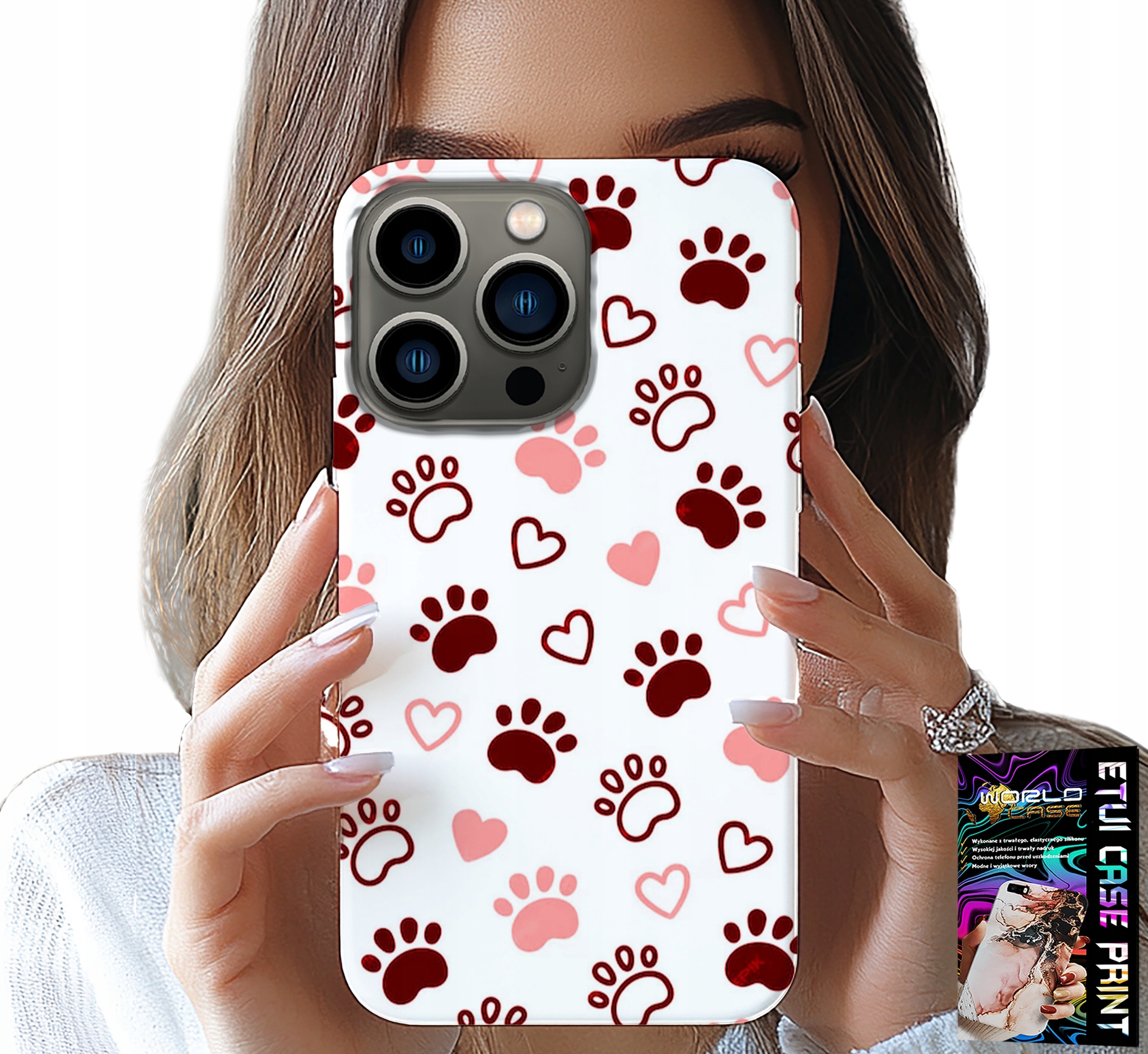 ETUI DO IPHONE 14 PRO MAX - PSIE ŁAPKI NA BIAŁYM TLE, PIES, KOT, MIŚ