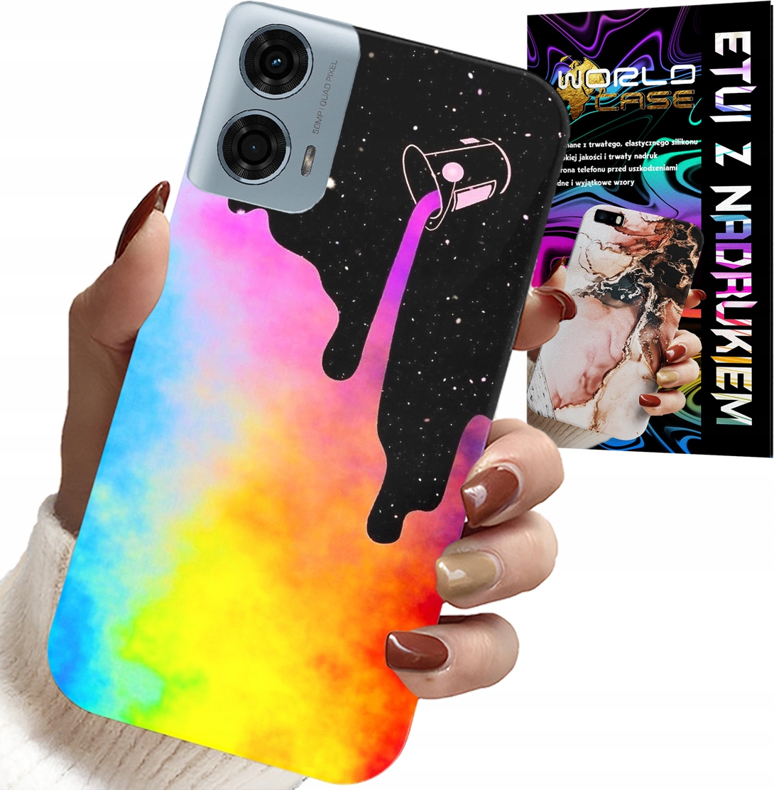 ETUI DO MOTOROLA G34 5G - TĘCZOWE KOLOROWE WZORY, FARBA + FOLIA