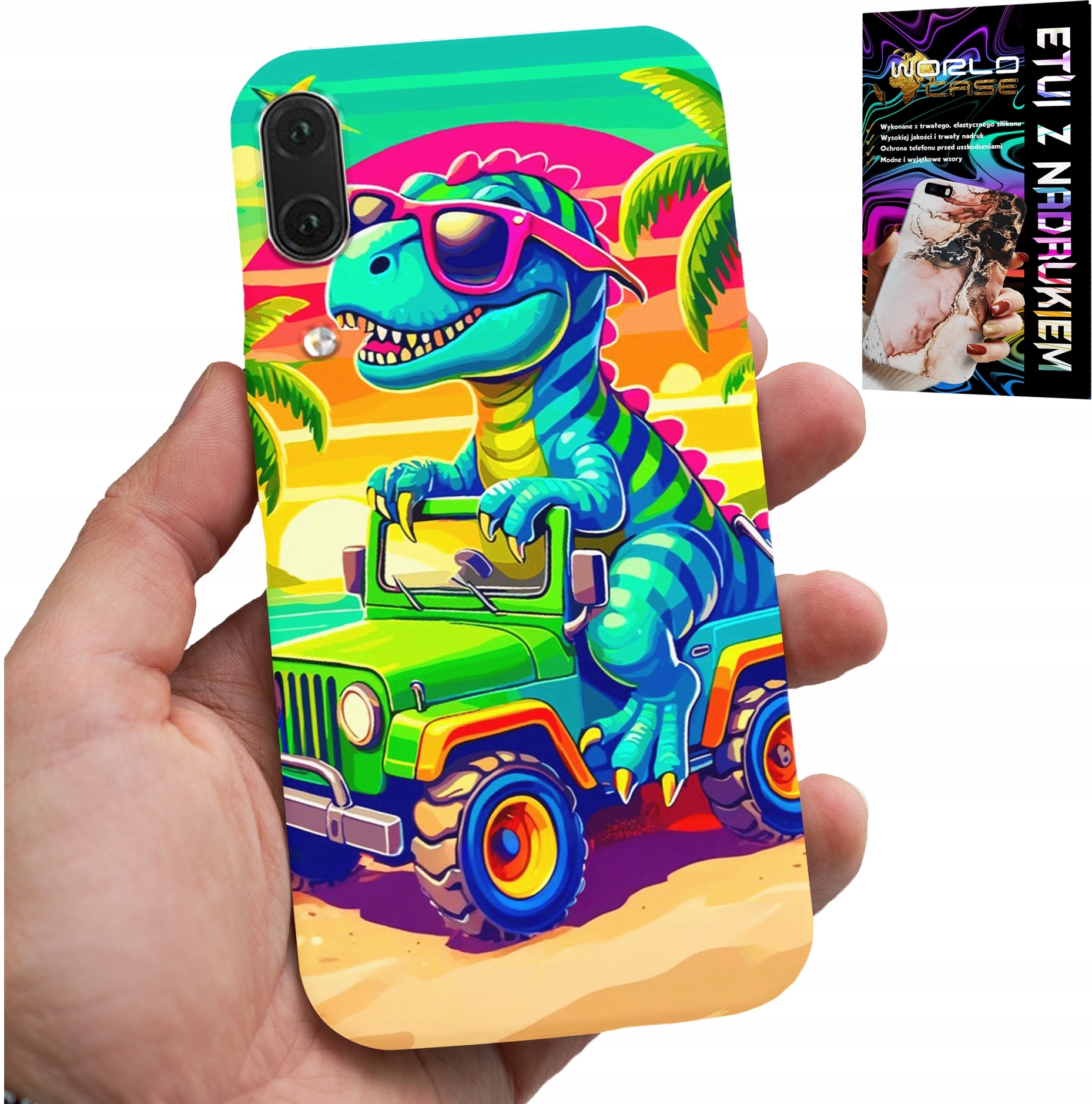 ETUI DO HUAWEI P20 - DINOZAUR W CIĘŻARÓWCE WZORY DLA DZIECI