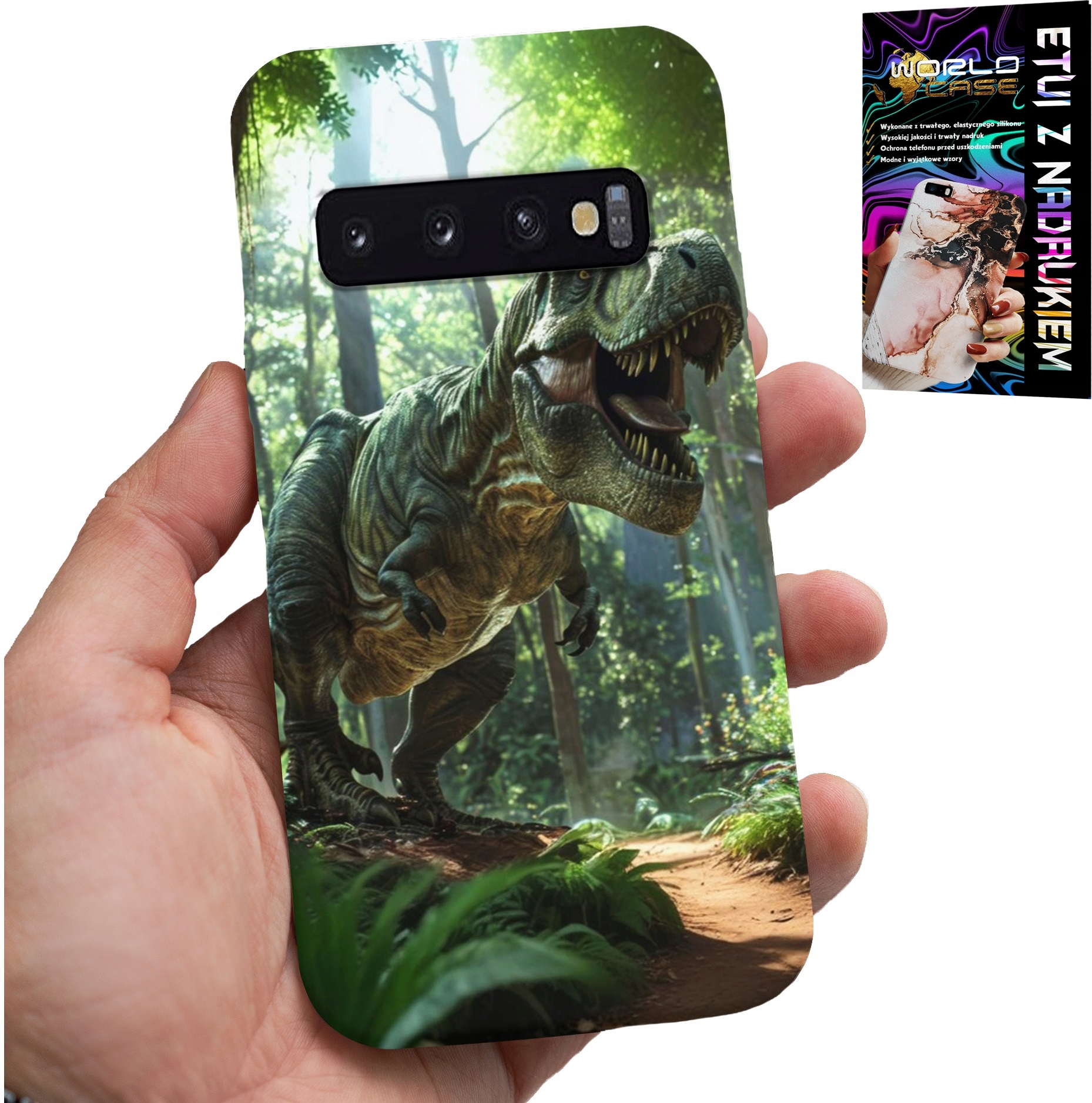 ETUI DO SAMSUNG GALAXY S10 PLUS - DINO DINOZAUR TYRANOZAUR CASE + FOLIA