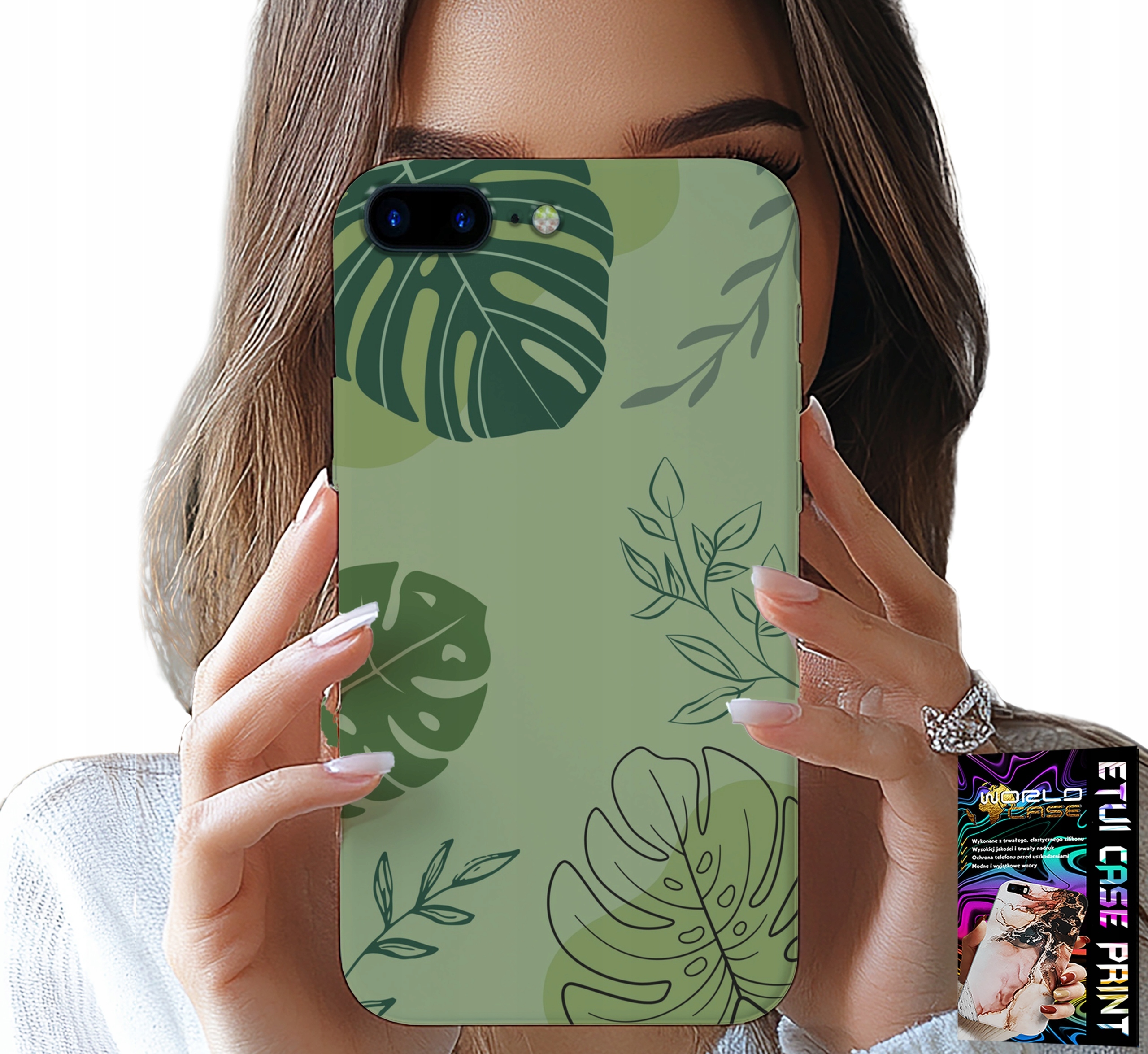 ETUI DO IPHONE ( 7 PLUS ) - ZIELONE LIŚCIE ROŚLINNE WZORY PLECKI