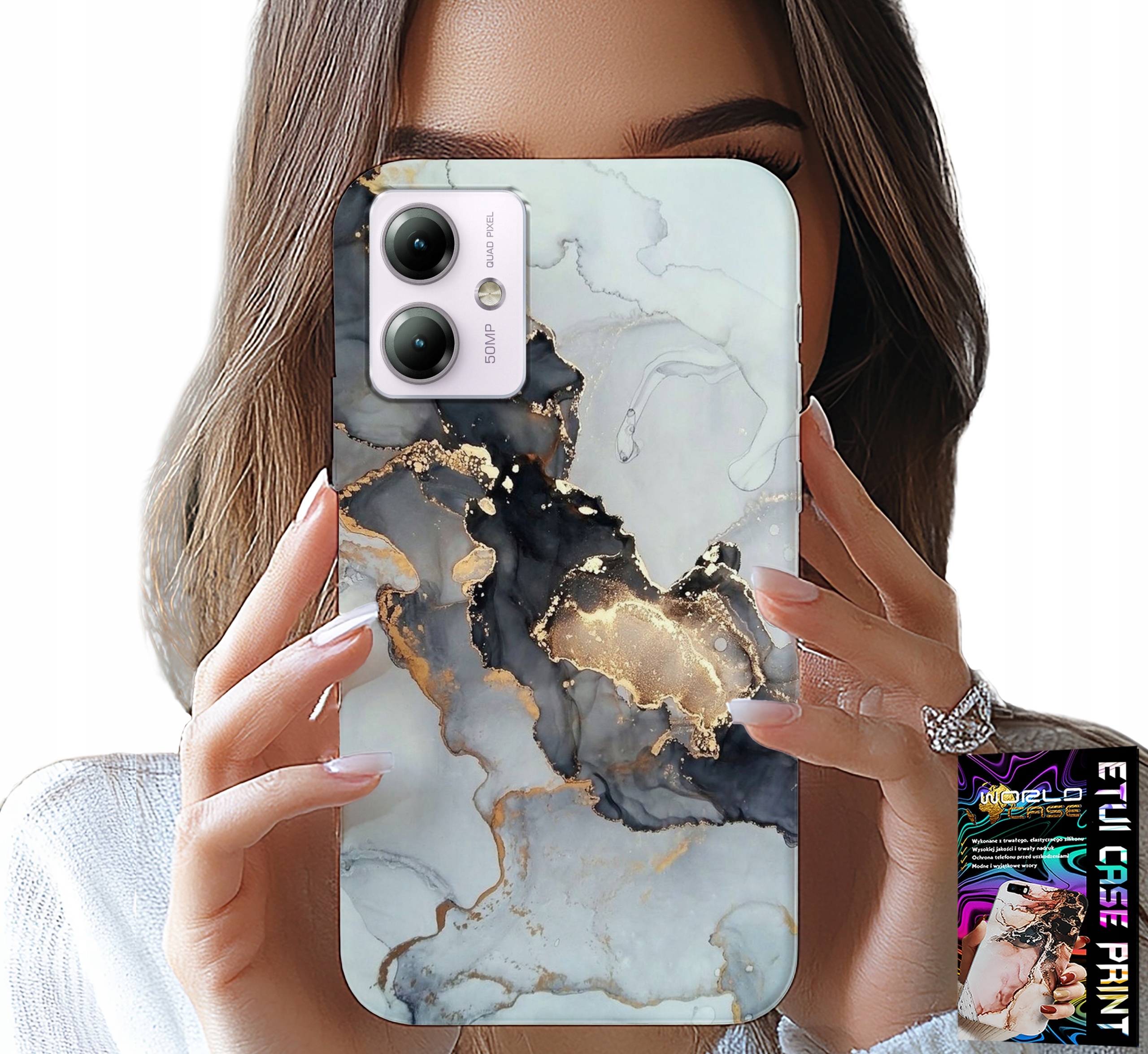 ETUI DO MOTOROLA MOTO G14 - ELEGANCKI MARMUREK MODNE KOBIECE WZORY