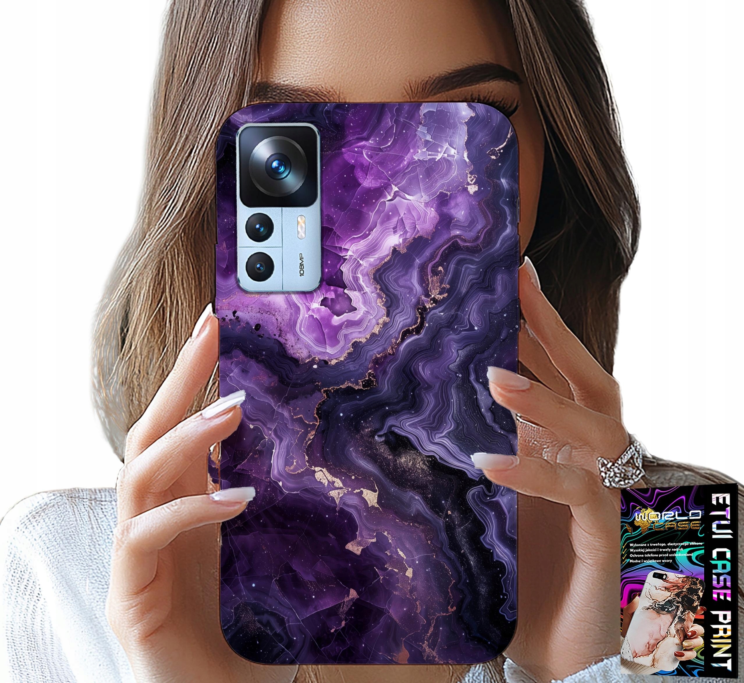 ETUI DO XIAOMI 12T / 12T PRO - FIOLETOWY MARMUREK MODNE KOBIECE + SZKŁO