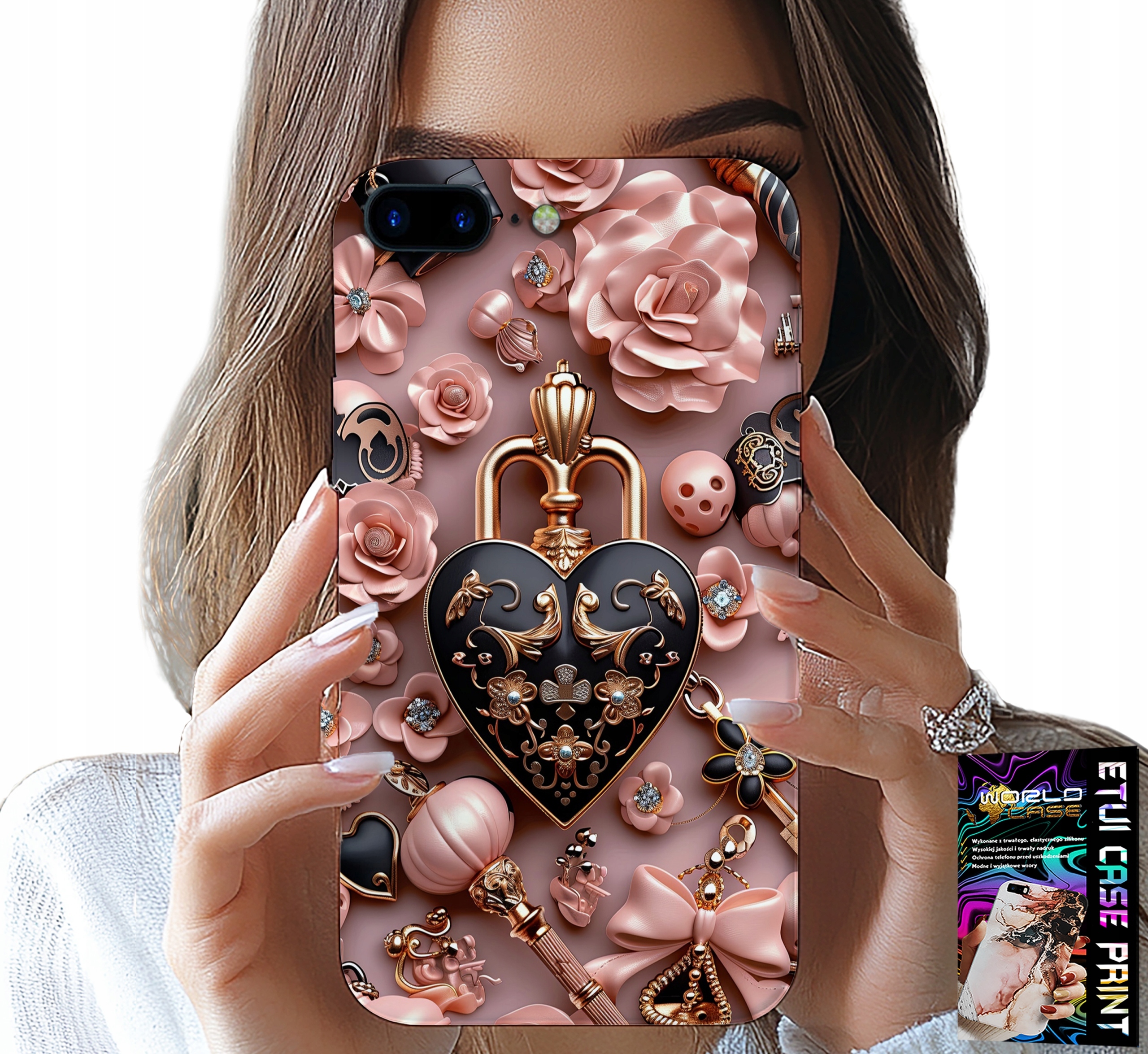 ETUI DO IPHONE ( 7 PLUS ) - KOBIECE WZORY KŁÓDKA SERCE CASE + SZKŁO