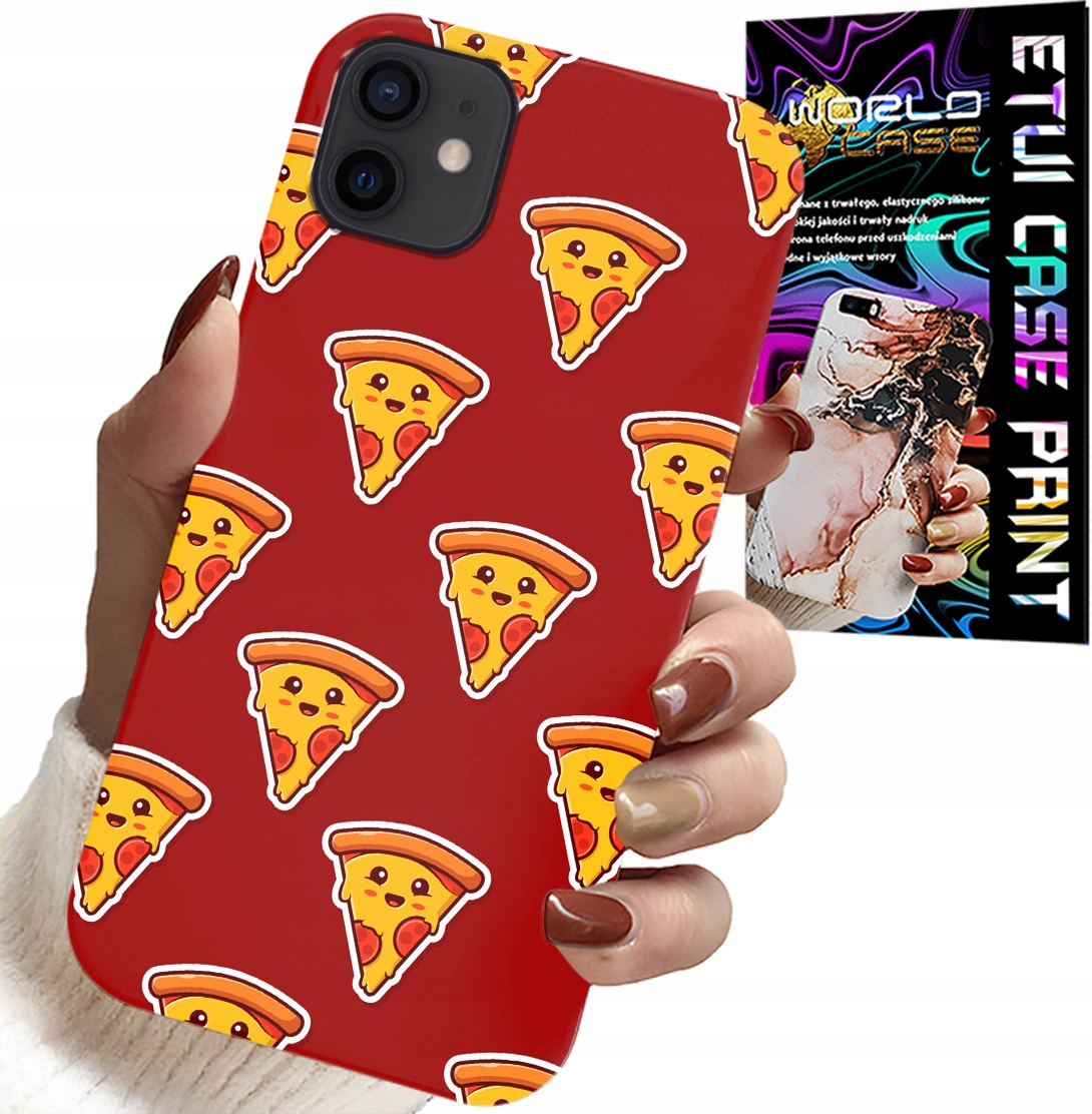 ETUI DO IPHONE 11 - WZÓR Z WESOŁĄ PIZZĄ NA CZERWONYM TLE