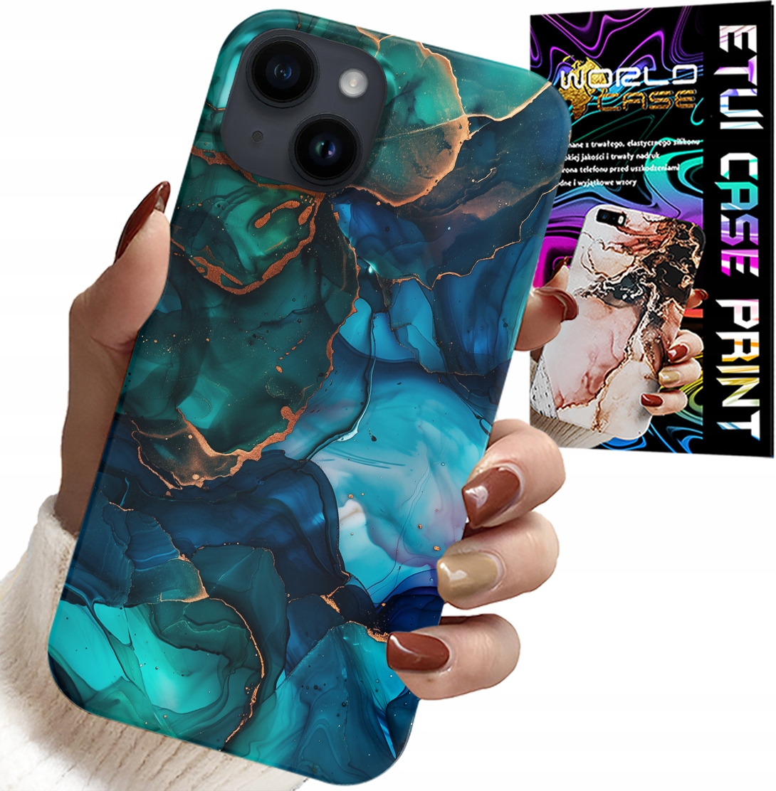 ETUI DO IPHONE 14 - NIEBIESKO ZIELONY MARMUREK PLECKI WZORY
