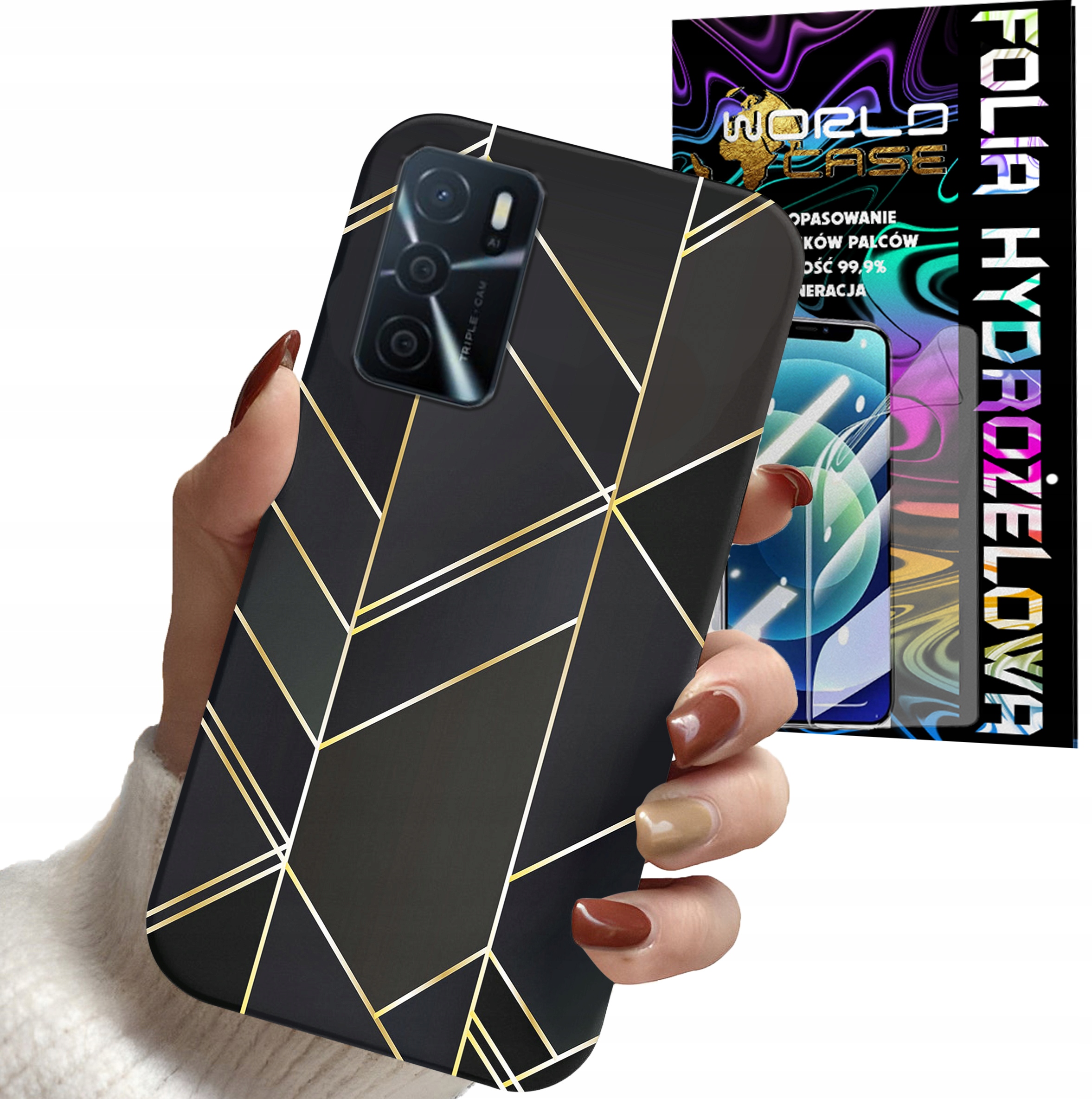 ETUI DO OPPO A16 A16s A54s - MARMUREK GEOMETRYCZNE WZORY DLA KOBIET + FOLIA