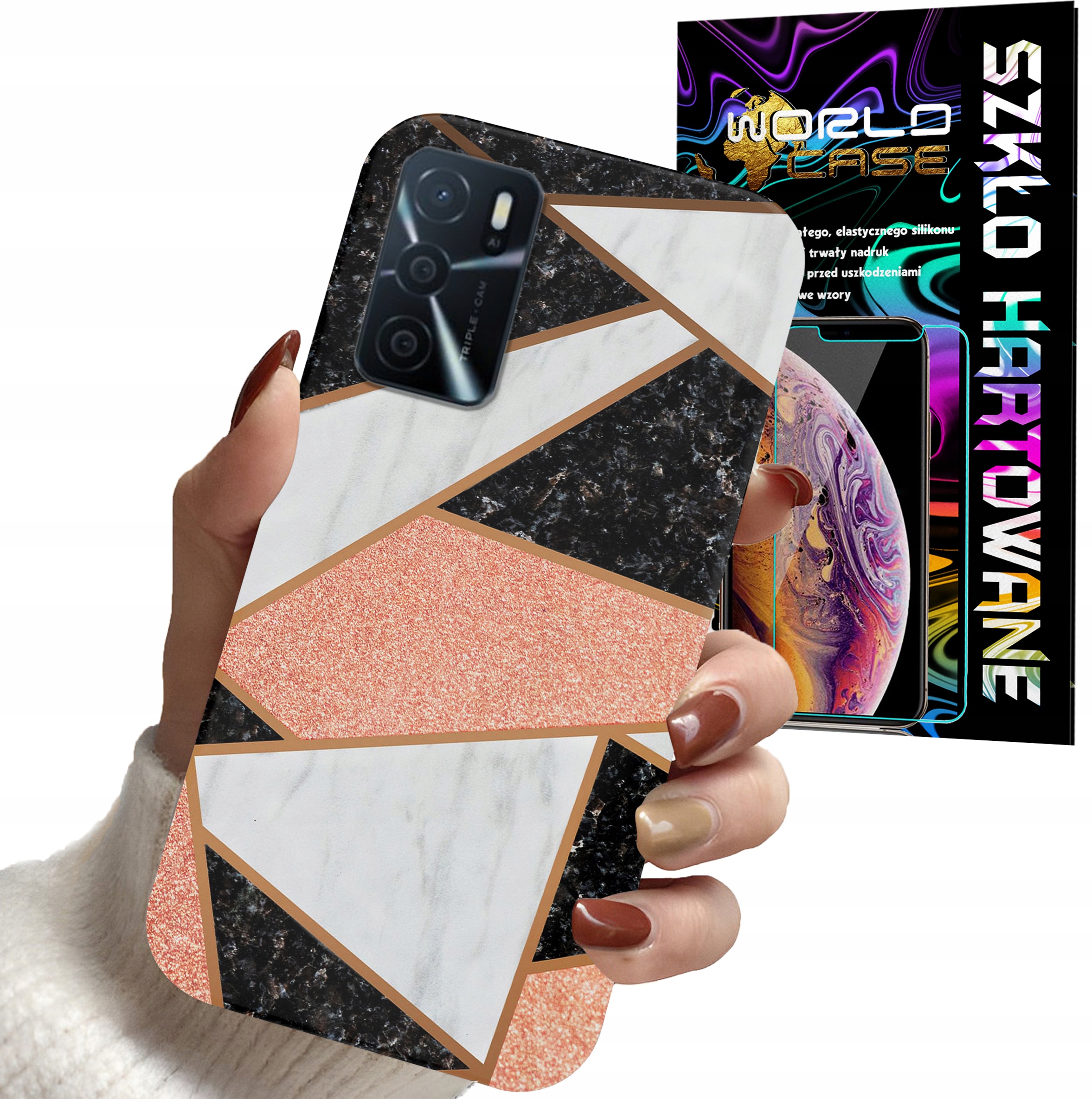 ETUI DO OPPO A16 A16s A54s - GEOMETRYCZNE WZORY DLA KOBIET PLECKI + SZKŁO