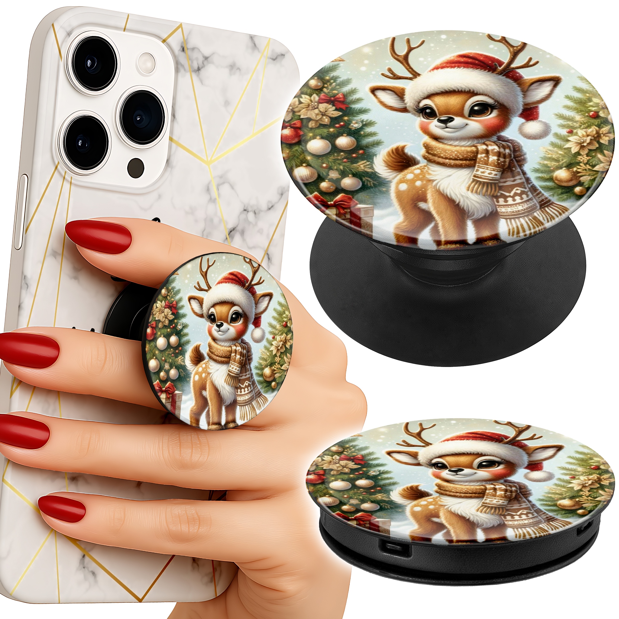 Uchwyt do telefonu Popsocket na palce/stojak SŁODKI RENIFER ŚWIĄTECZNE