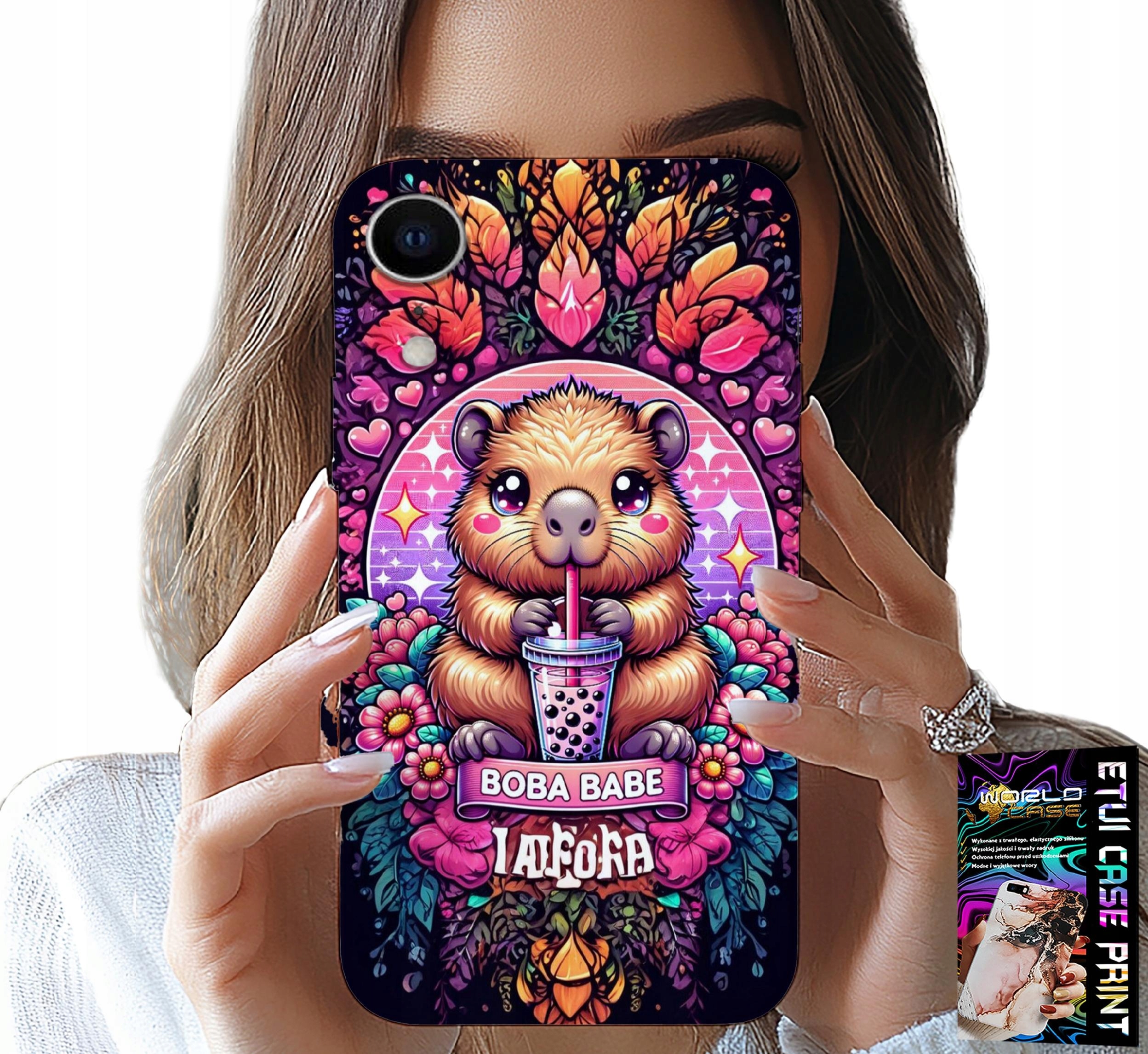 ETUI DO IPHONE XR - SŁODKA KAPIBARA Z SZEJKIEM, SUPER WZORY