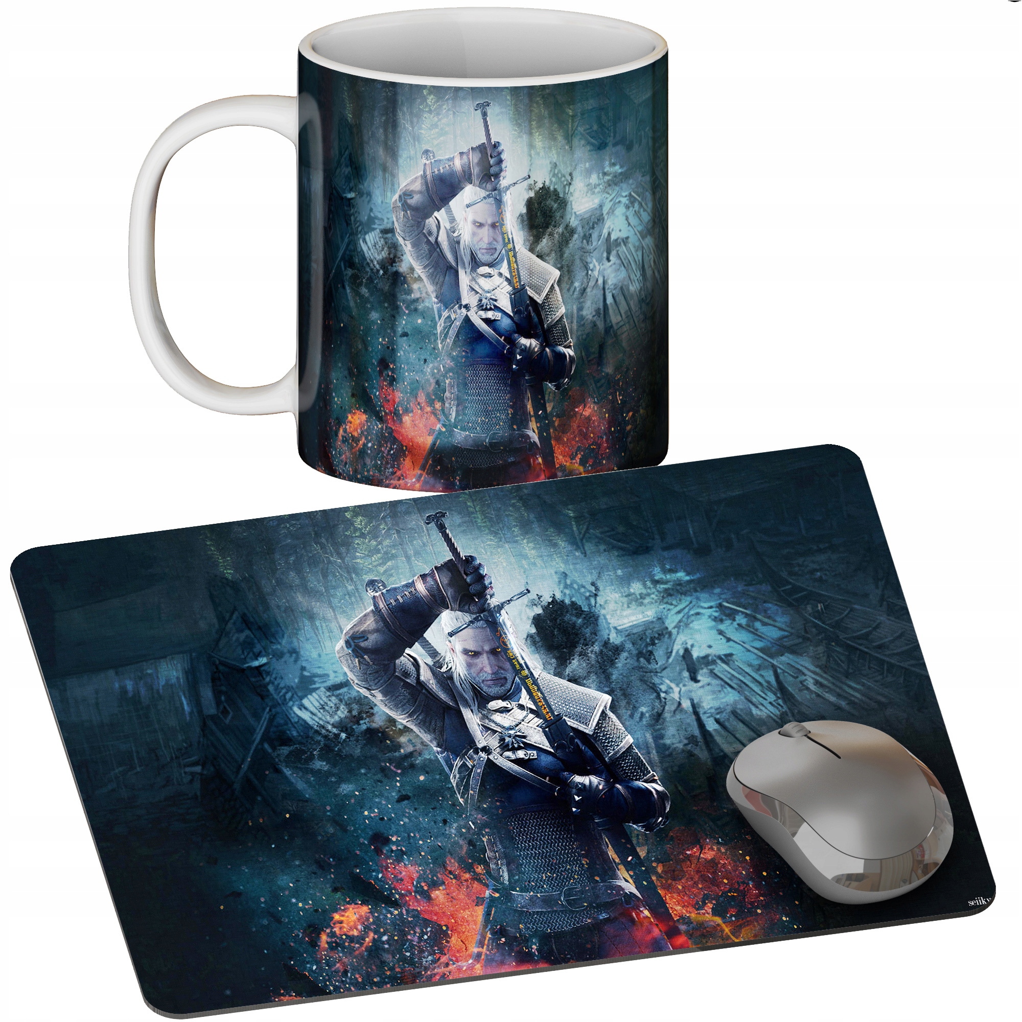 ZESTAW KUBEK + PODKŁADKA -WIEDŹMIN WITCHER - PREZENT WIELE WZORÓW + IMIĘ