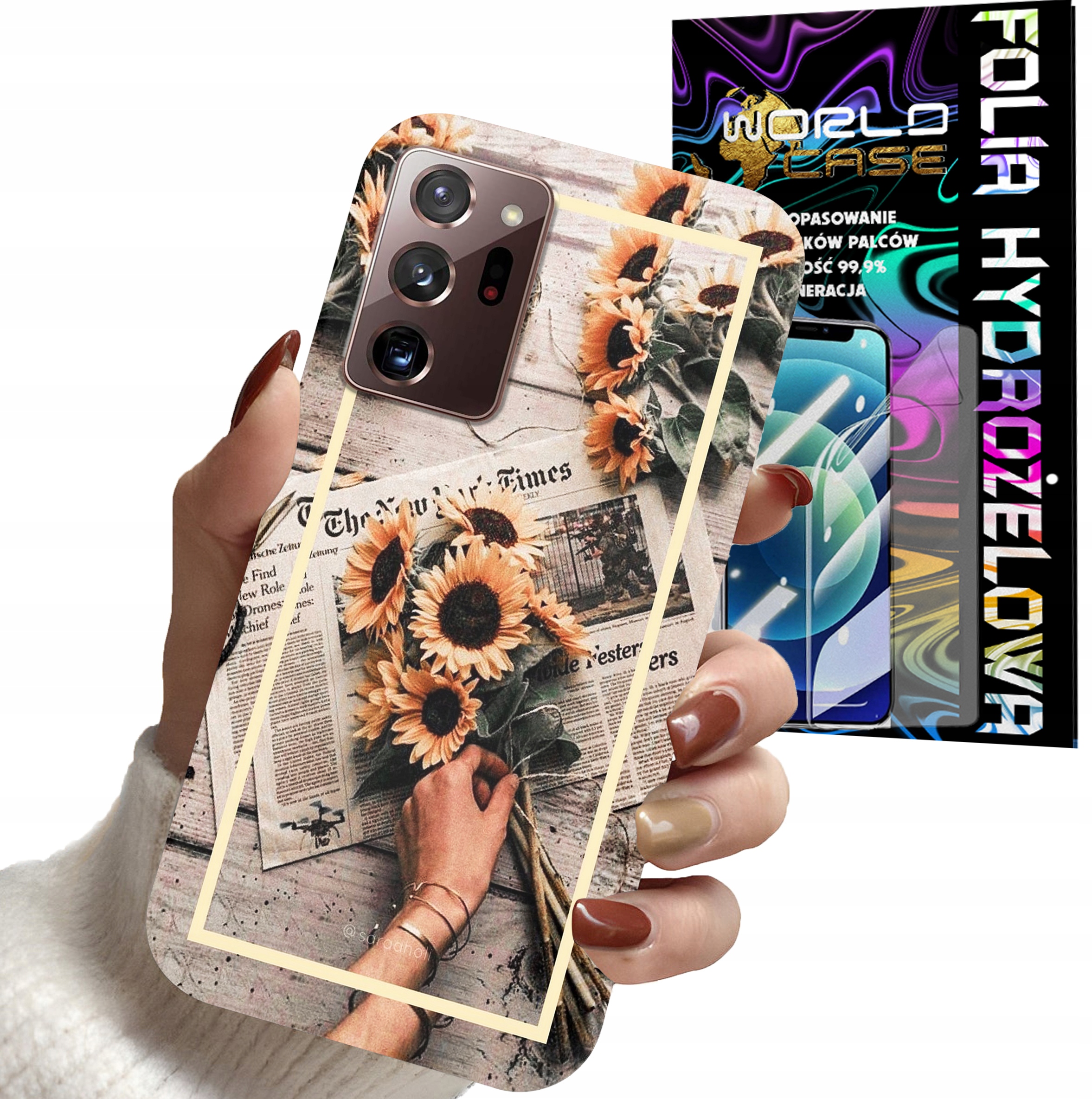 ETUI CASE DO SAMSUNG NOTE 20 ULTRA - SŁONECZNIK KWIATY KOBIET PLECK + FOLIA