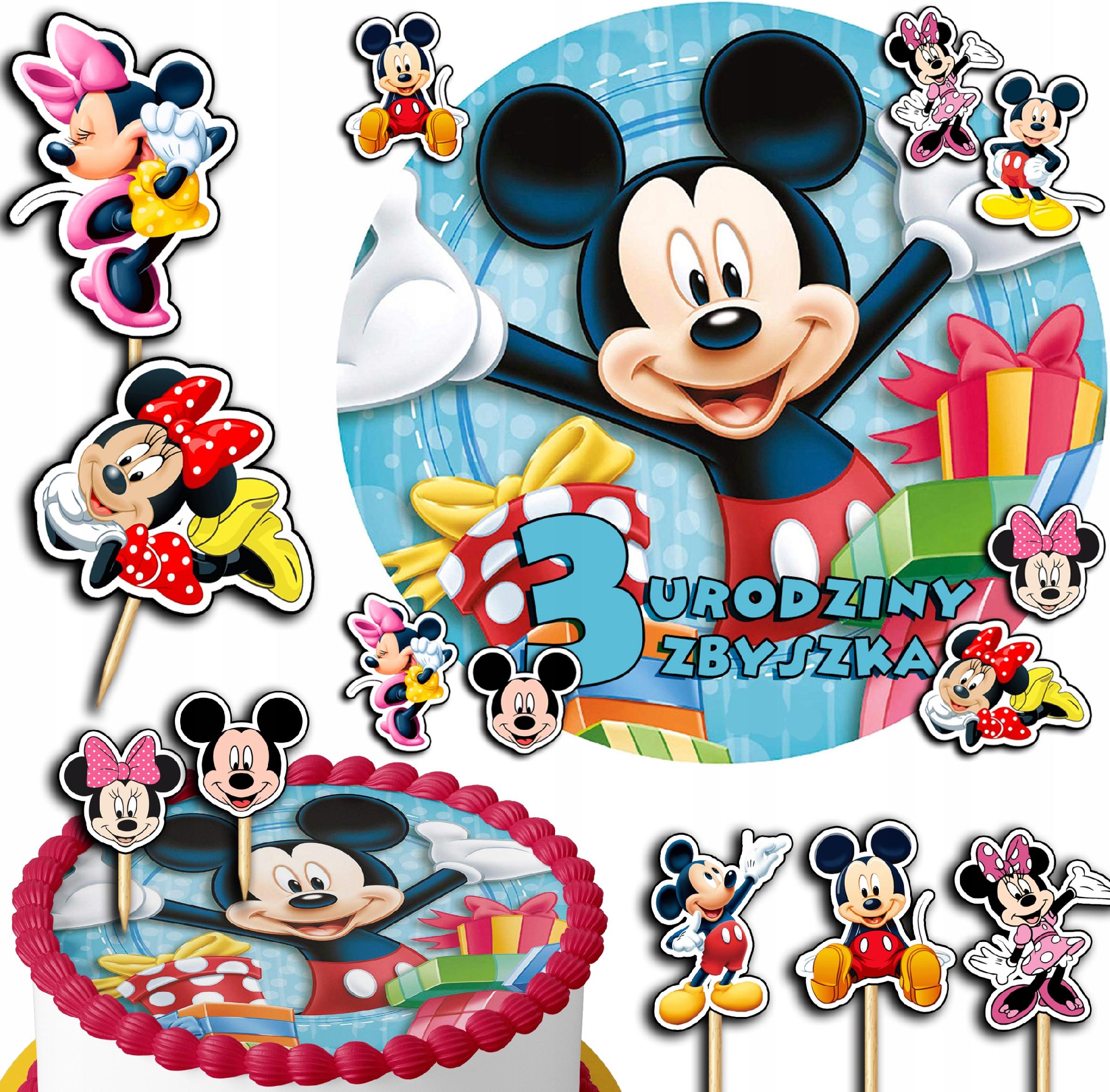 ZESTAW OPŁATEK NA TORT 20CM + TOPPERY PAPIEROWE - MYSZKA MIKI MINI 15CM 18