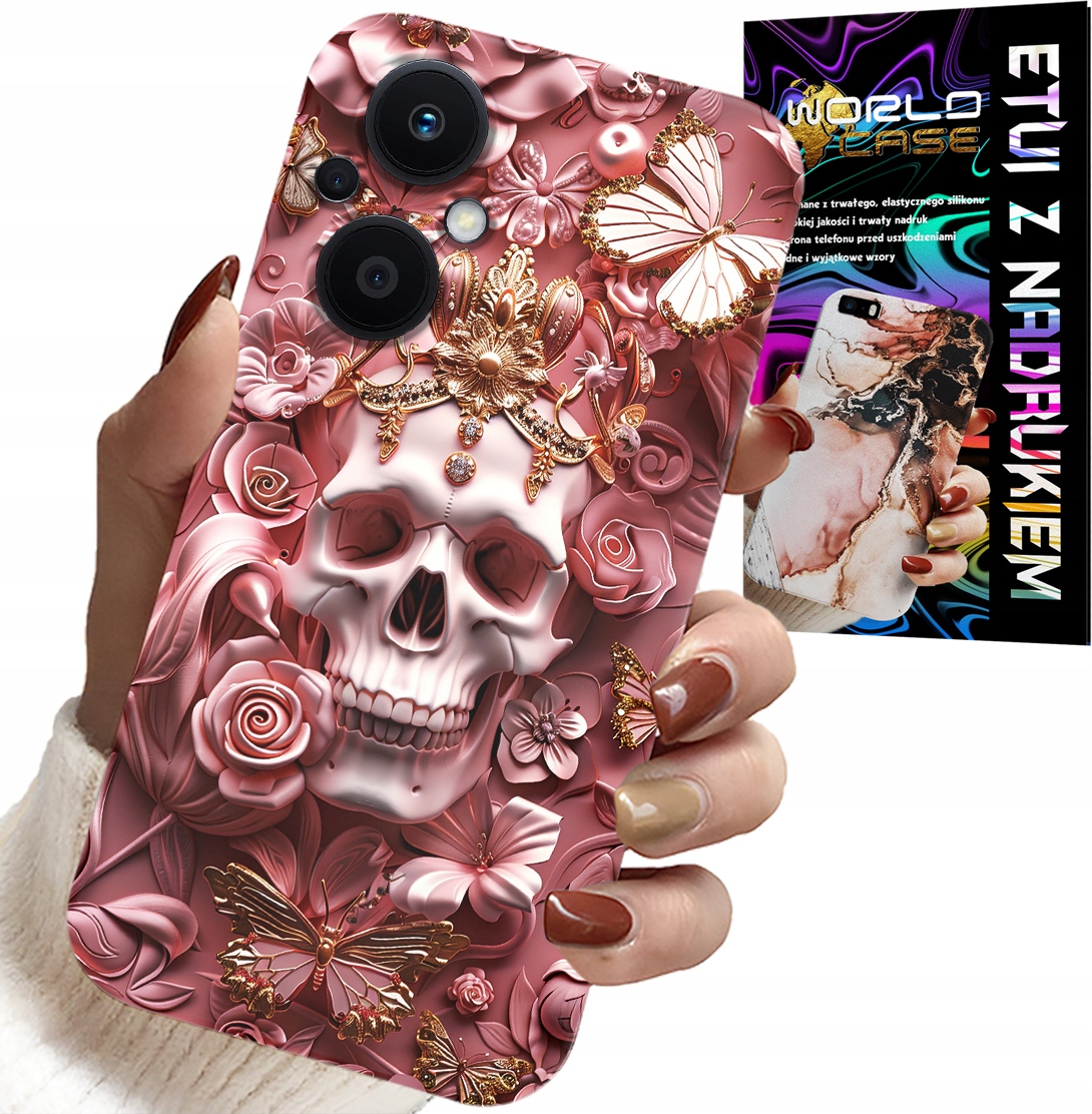 ETUI DO OPPO RENO7 LITE 5G - KOBIECE, MODNE WZORY, CZASZKA W RÓŻE