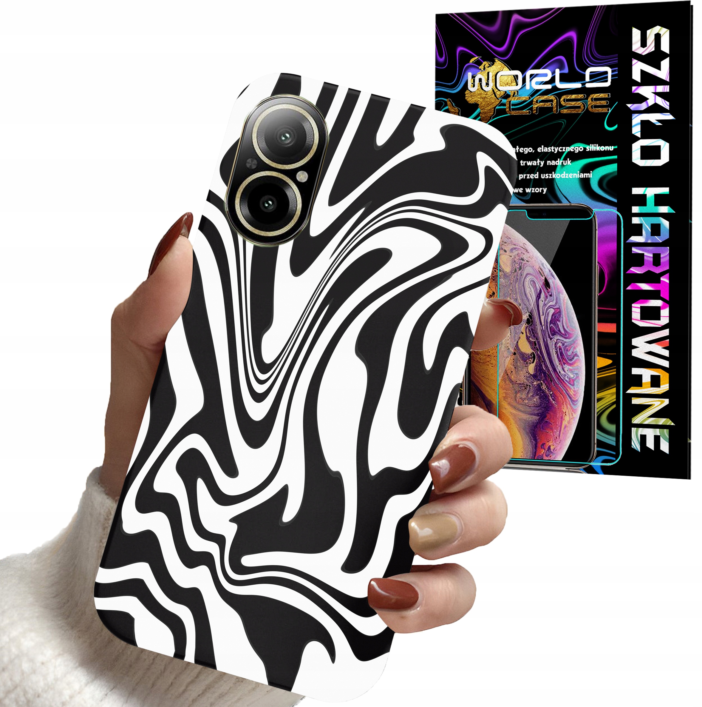 ETUI DO REALME C67 4G - ABSTRAKCJA ZEBRA MODNE WZORY DLA KOBIET + SZKŁO