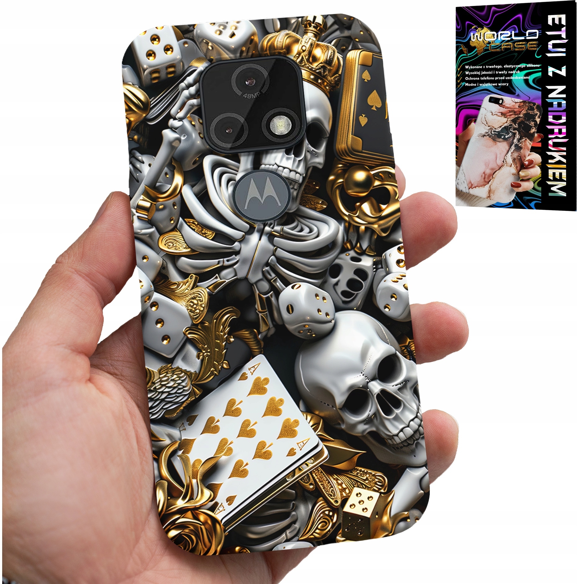 ETUI DO MOTOROLA MOTO E7 PLUS - KRÓL POKER KOŚCI AS WZORY DLA MĘŻCZYZN