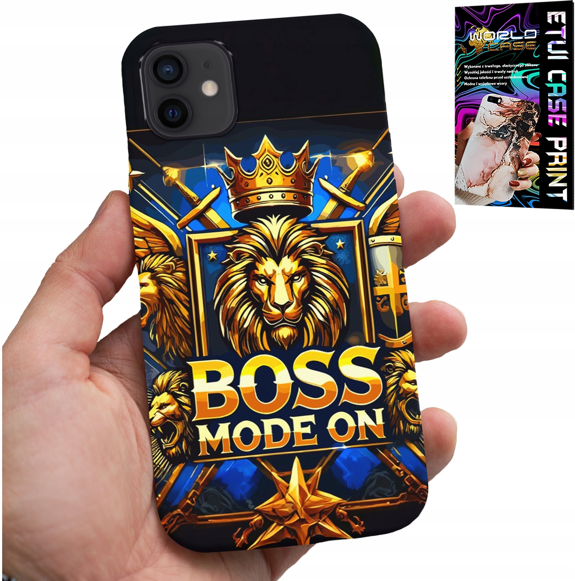 ETUI DO IPHONE 13 MINI - BOSS LEW Z KORONĄ NA TARCZY CASE + FOLIA