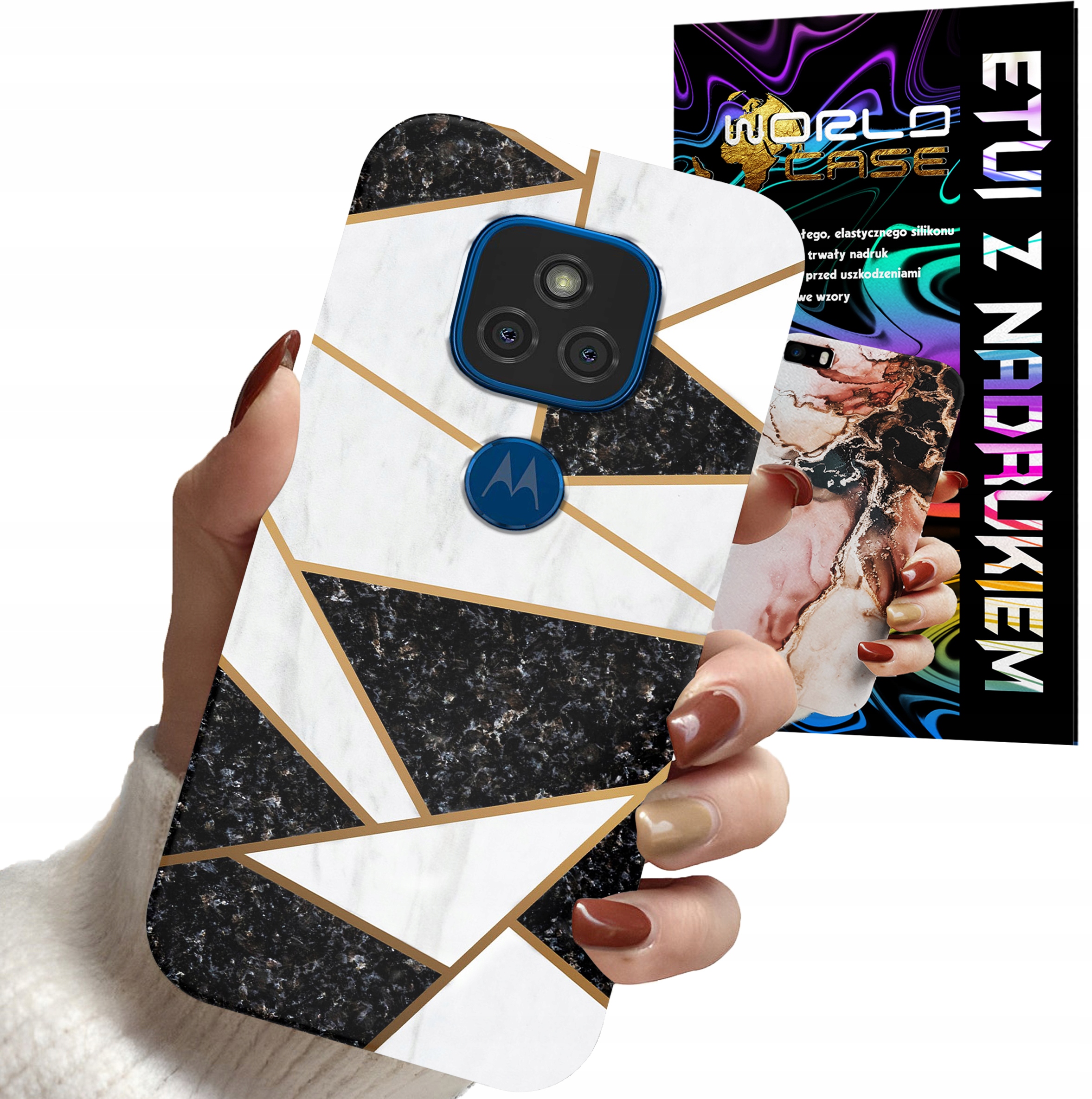 ETUI CASE DO MOTOROLA G9 Play G9 E7 PLUS - MARMUREK GEOMETRIA WZORY KOBIET