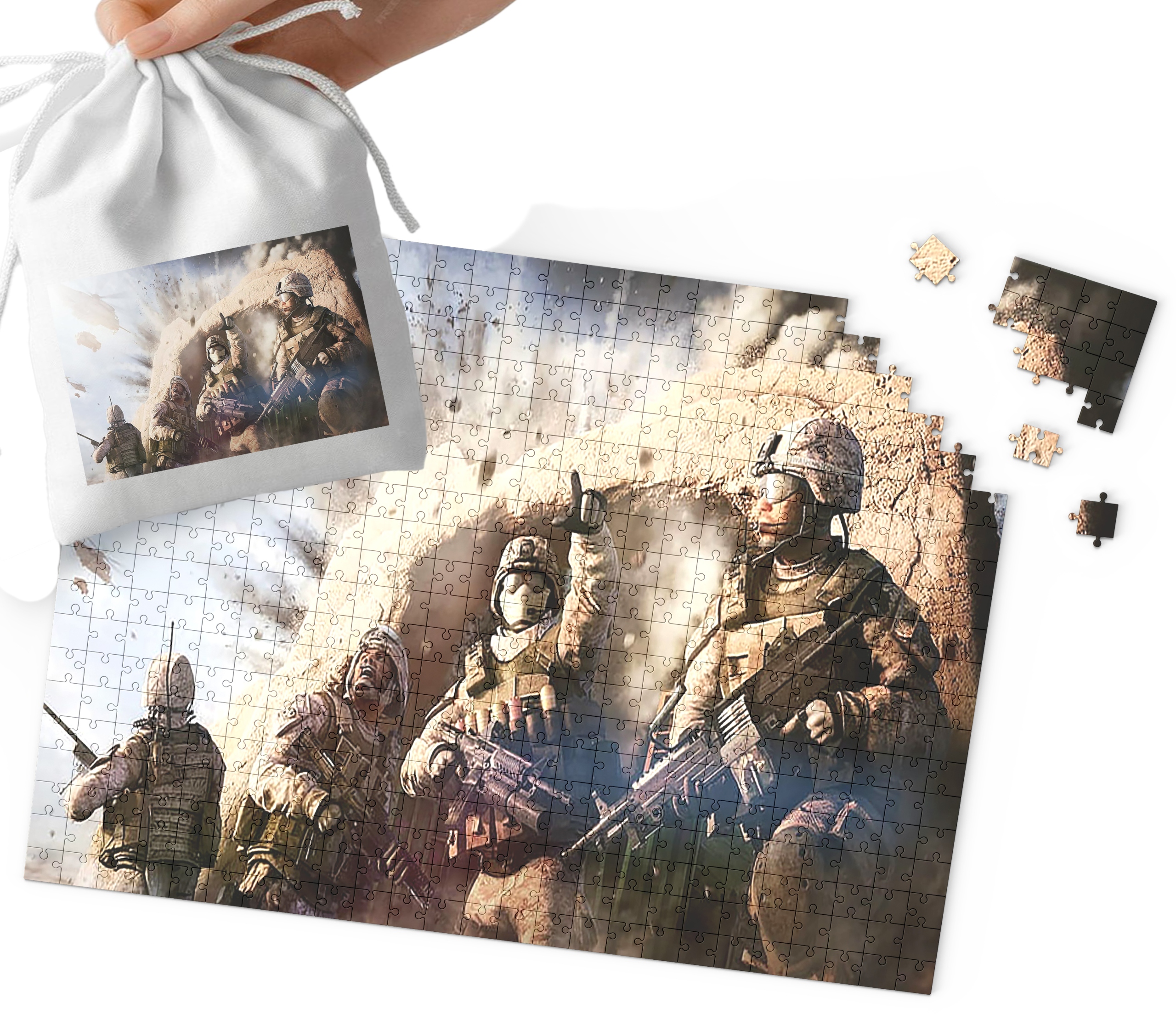 PUZZLE - WOJSKO CZOŁGI MILITARIA WZORY DLA CHŁOPCA 252el + WORECZEK