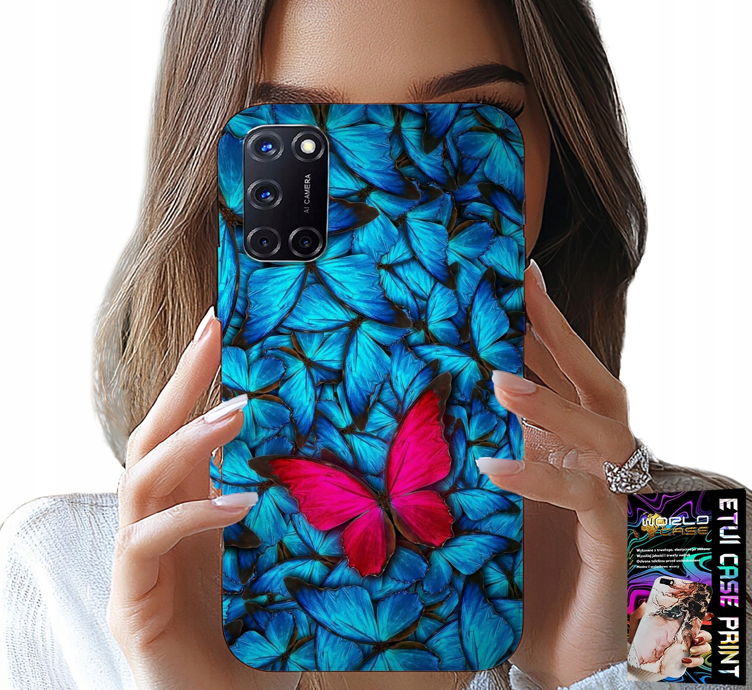 ETUI DO OPPO A52 - NIEBIESKIE MOTYLKI, MOTYL, KOBIECE WZORY