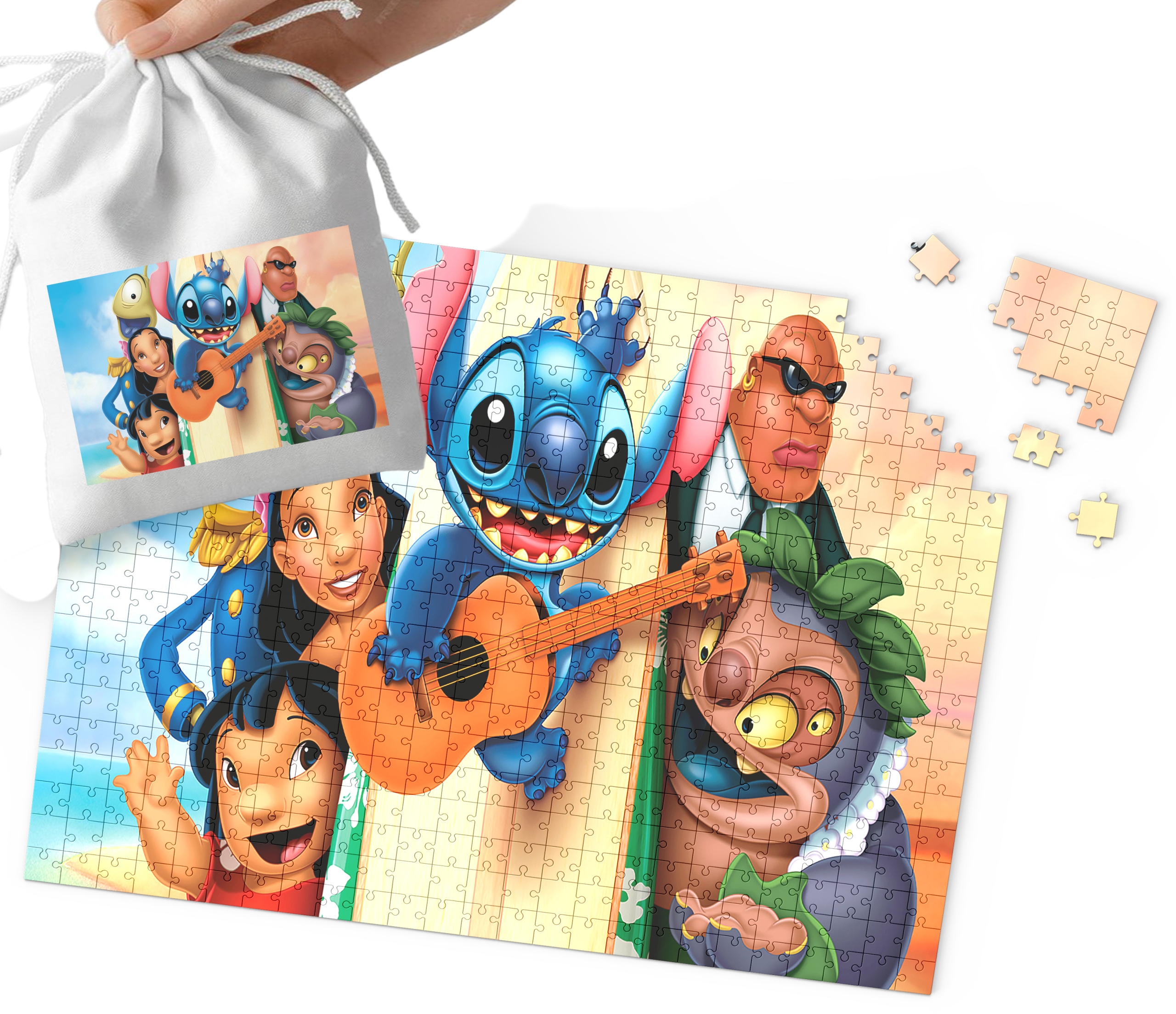 PUZZLE - LILO I STICH WZORY Z BAJEK I GIER DLA DZIECI 252el + WORECZEK