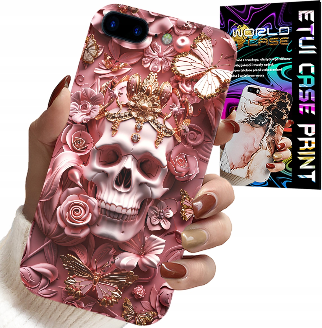 ETUI DO IPHONE ( 7 PLUS ) - KOBIECE, MODNE WZORY, CZASZKA W RÓŻE