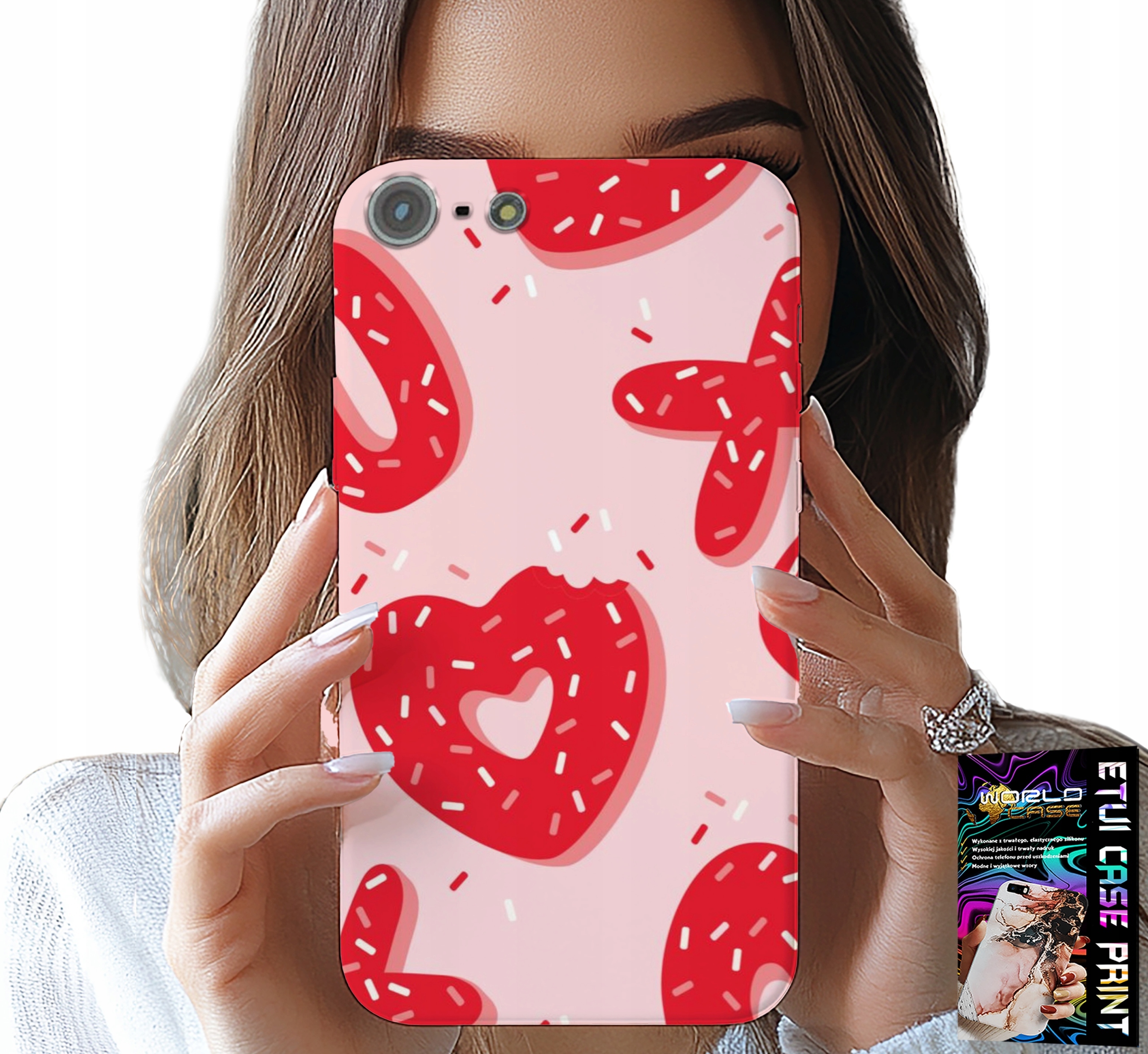 ETUI DO IPHONE 5 / 5S / 5C - KOBIECE, MODNE WZORY XOXO SERCE + SZKŁO
