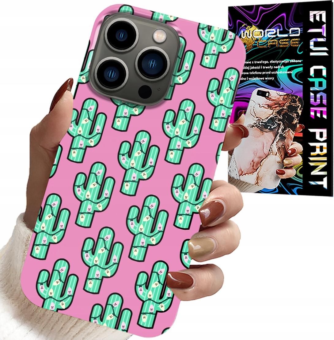 ETUI DO IPHONE 16 PRO - KAKTUSY, KAKTUS NA RÓŻOWYM TLE + FOLIA