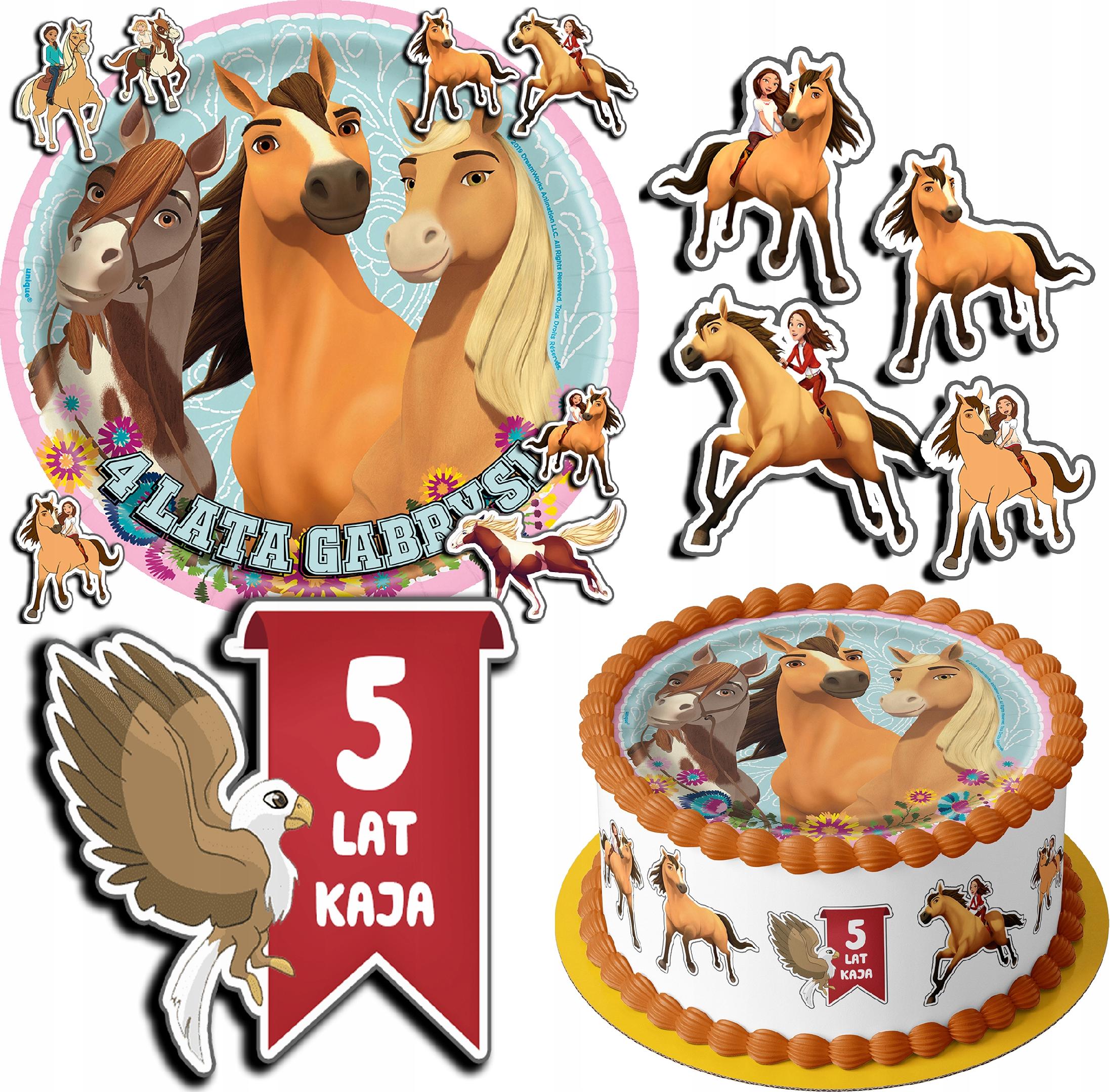 ZESTAW OPŁATEK NA TORT 30CM + 17 POSTACI - MUSTANG SPIRIT + IMIĘ 24CM 26CM