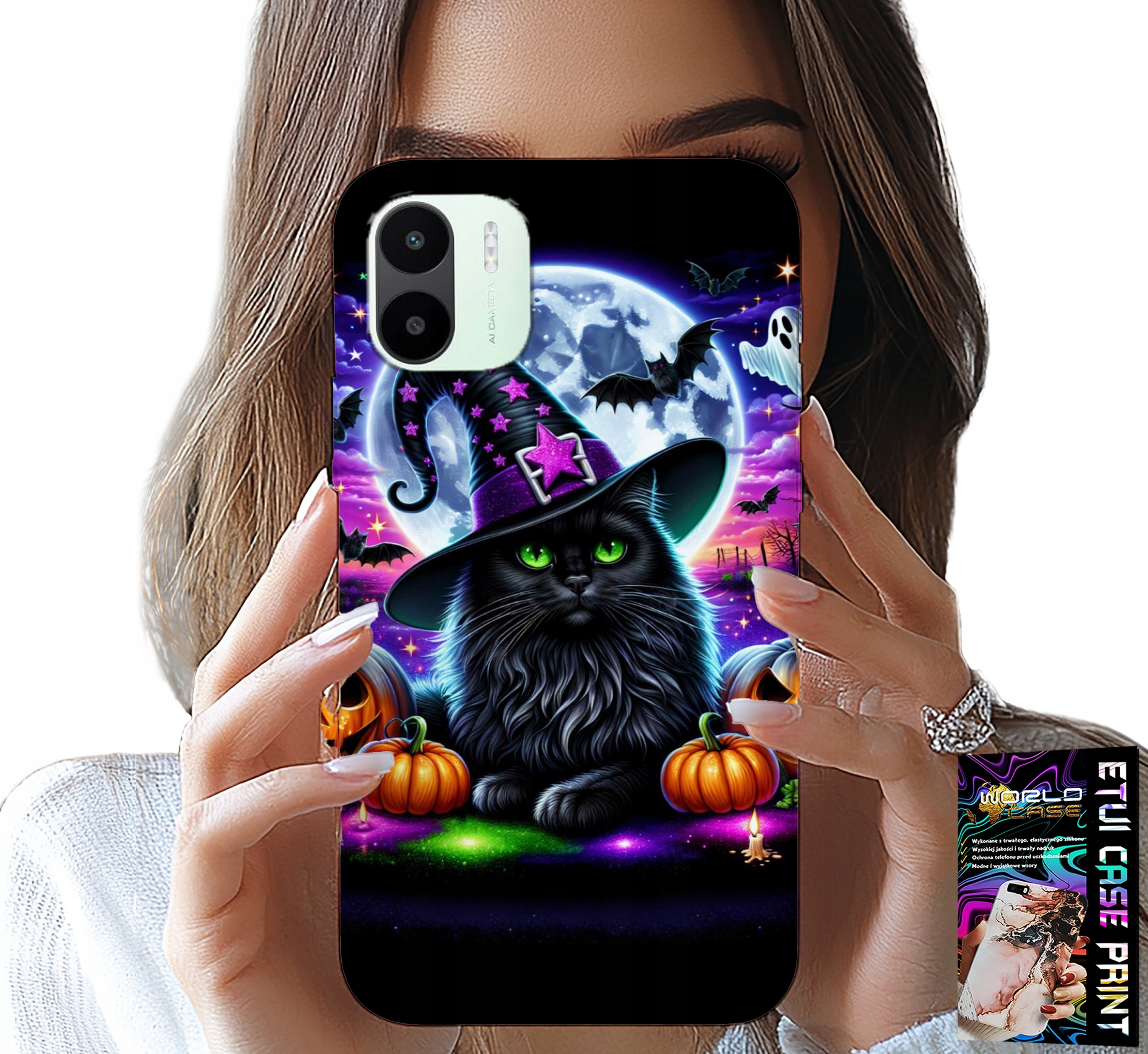 ETUI DO XIAOMI REDMI A1 - CZARNY KOTEK HALLOWEEN SALEM DYNIA WZORY