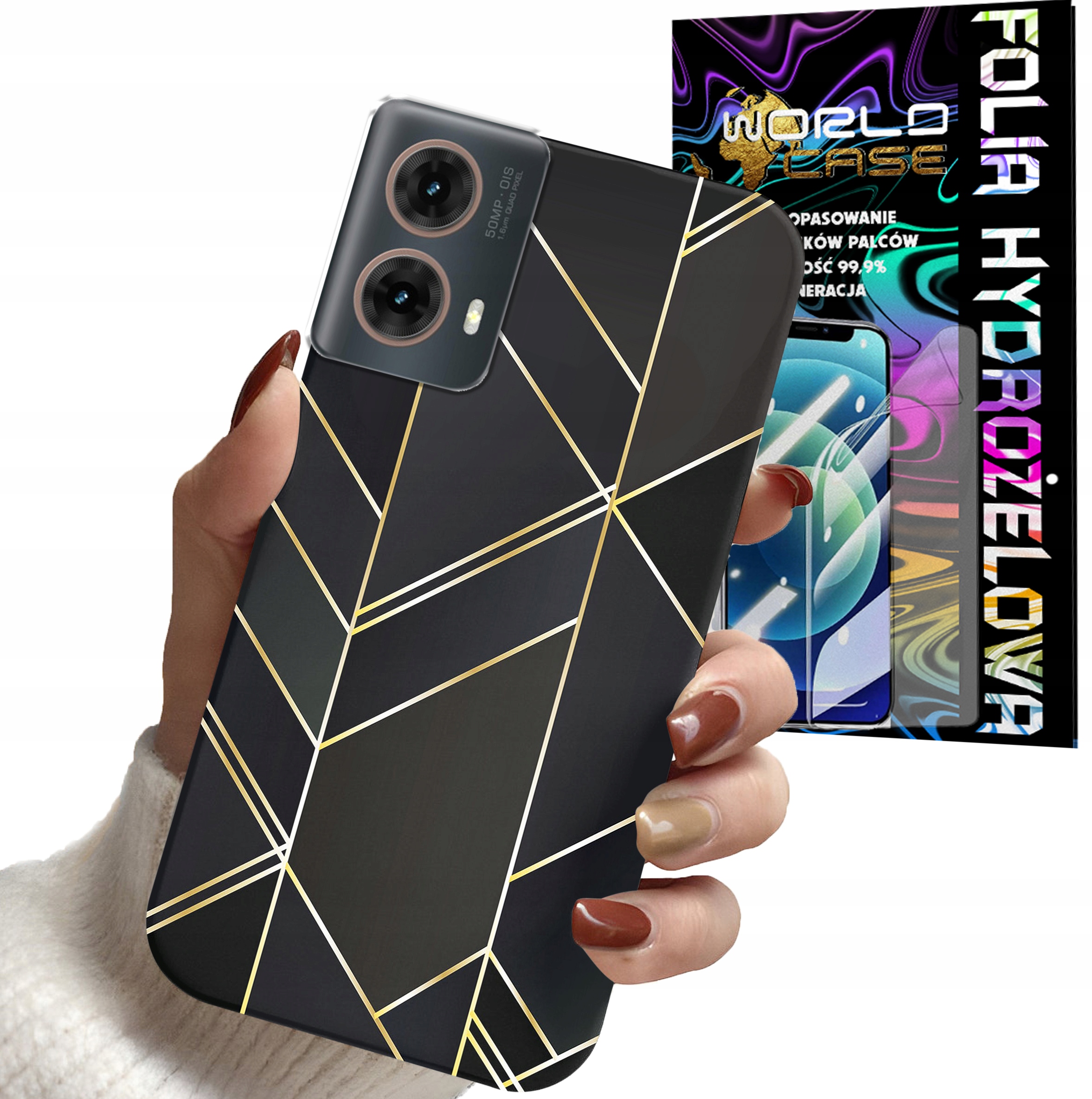 ETUI DO MOTOROLA MOTO G85 5G - MARMUREK GEOMETRYCZNE WZORY DLA KOBI + FOLIA