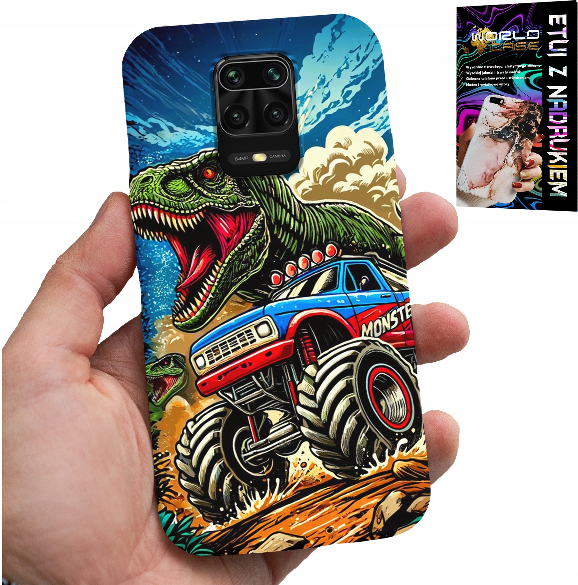 ETUI DO XIAOMI NOTE 9 PRO / 9S -DINOZAUR W MONSTERTRUCKU WZORY DLA DZIECI
