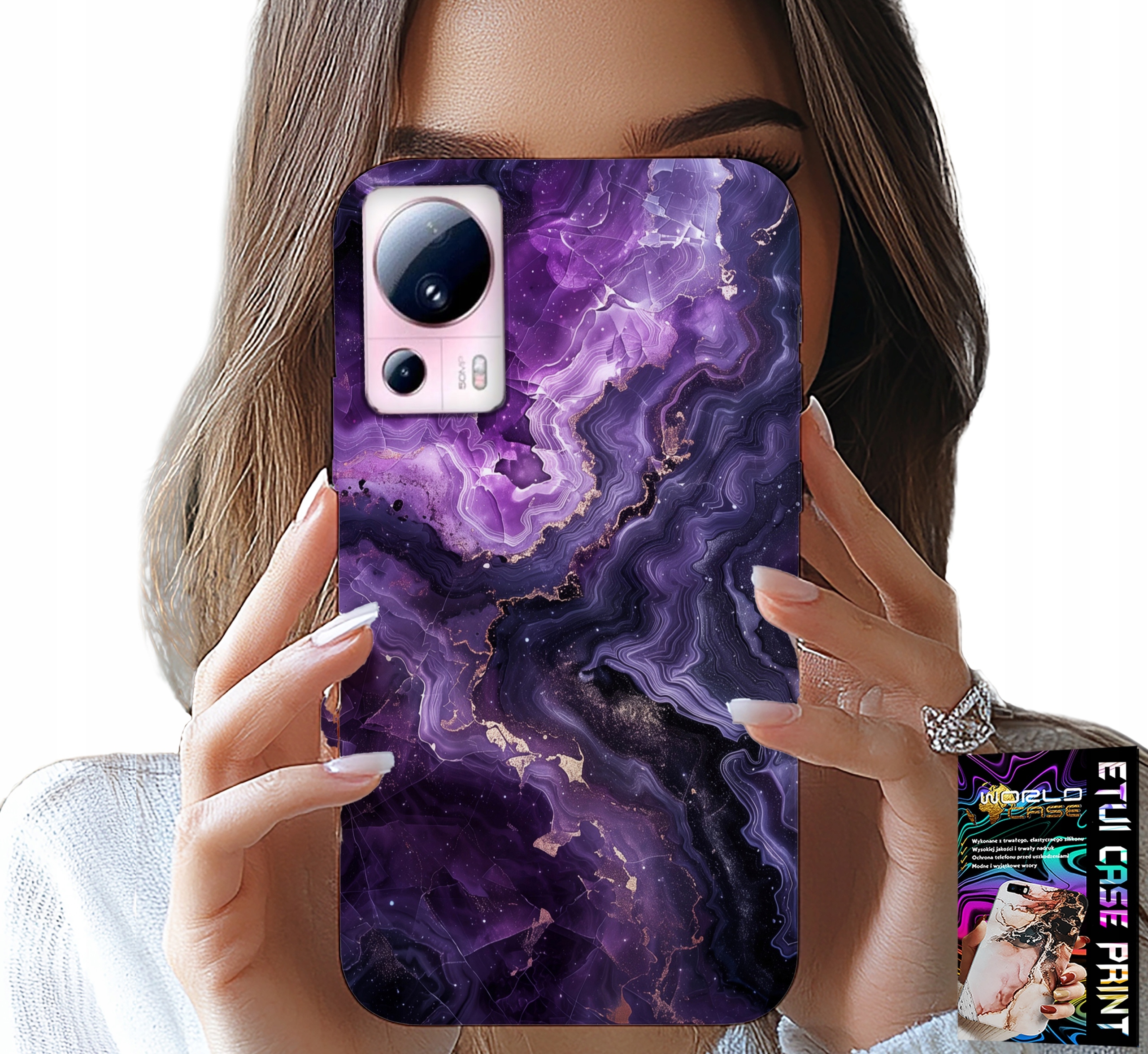 ETUI DO XIAOMI 13 LITE - FIOLETOWY MARMUREK MODNE KOBIECE + SZKŁO