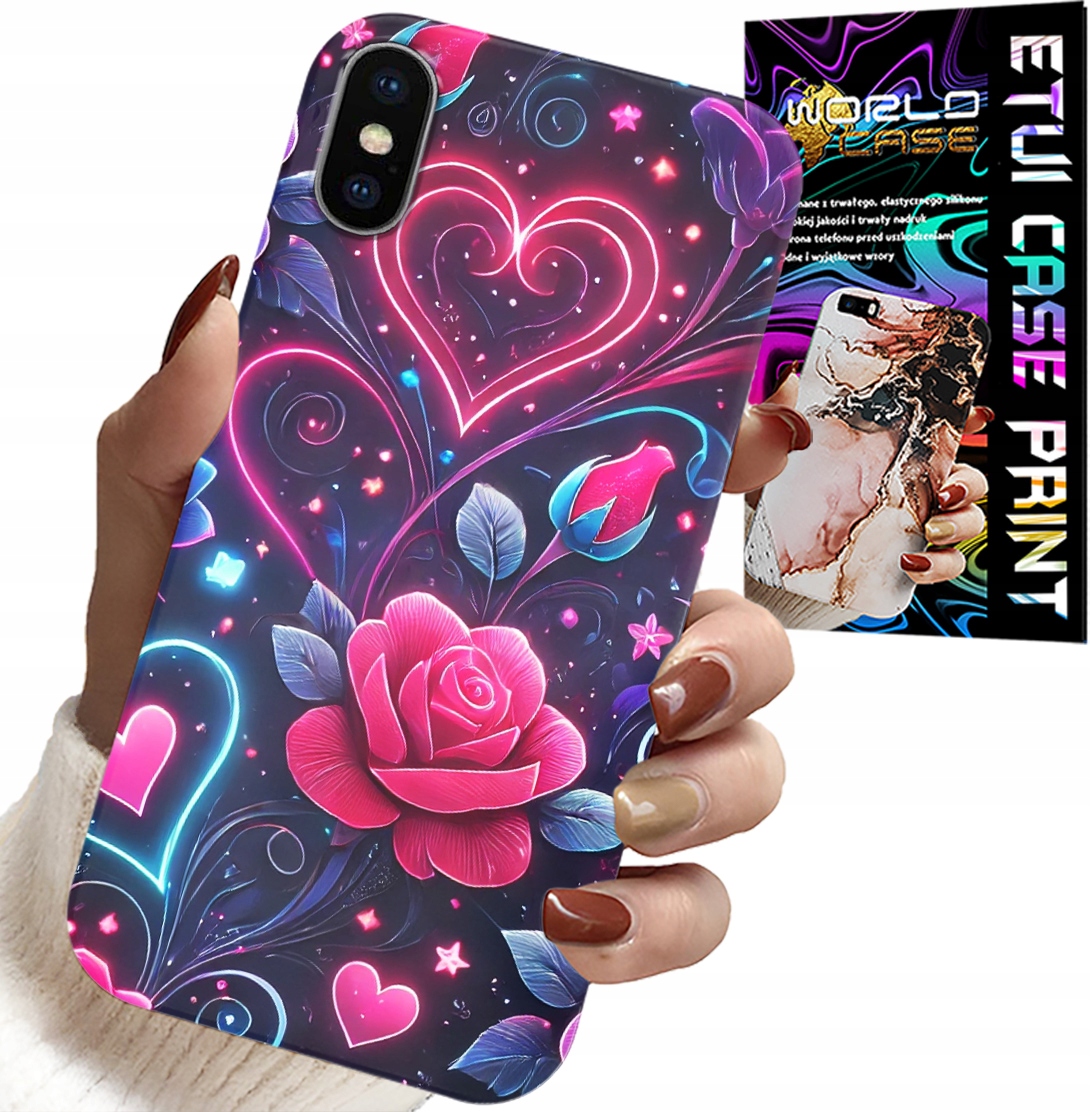 ETUI DO IPHONE X / XS - SERCE, RÓŻA, NASTOLETNIE CASE + SZKŁO