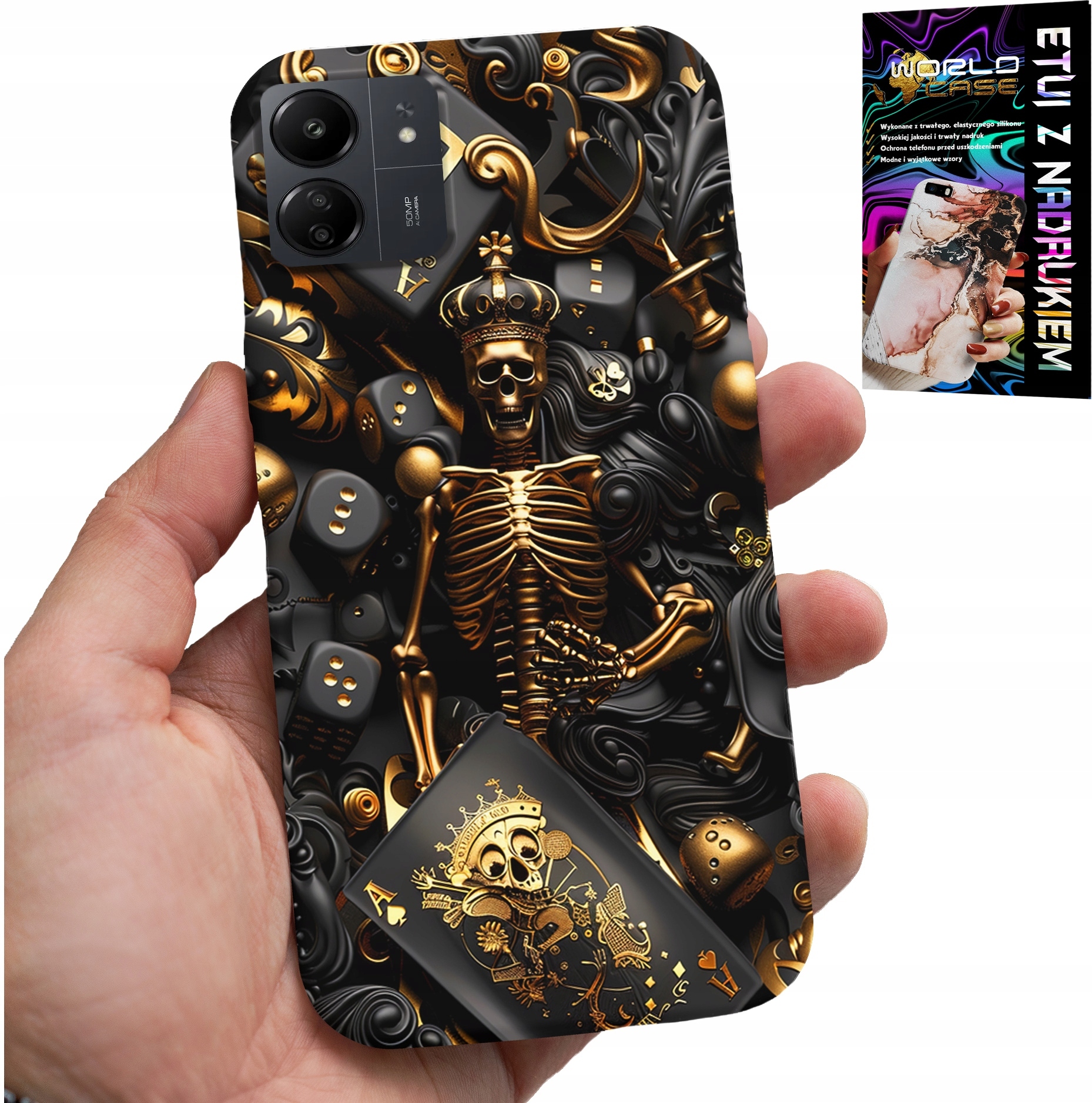 ETUI DO XIAOMI REDMI 13C 4G - KRÓL POKER KOŚCI AS WZORY DLA MEN +SZKŁO