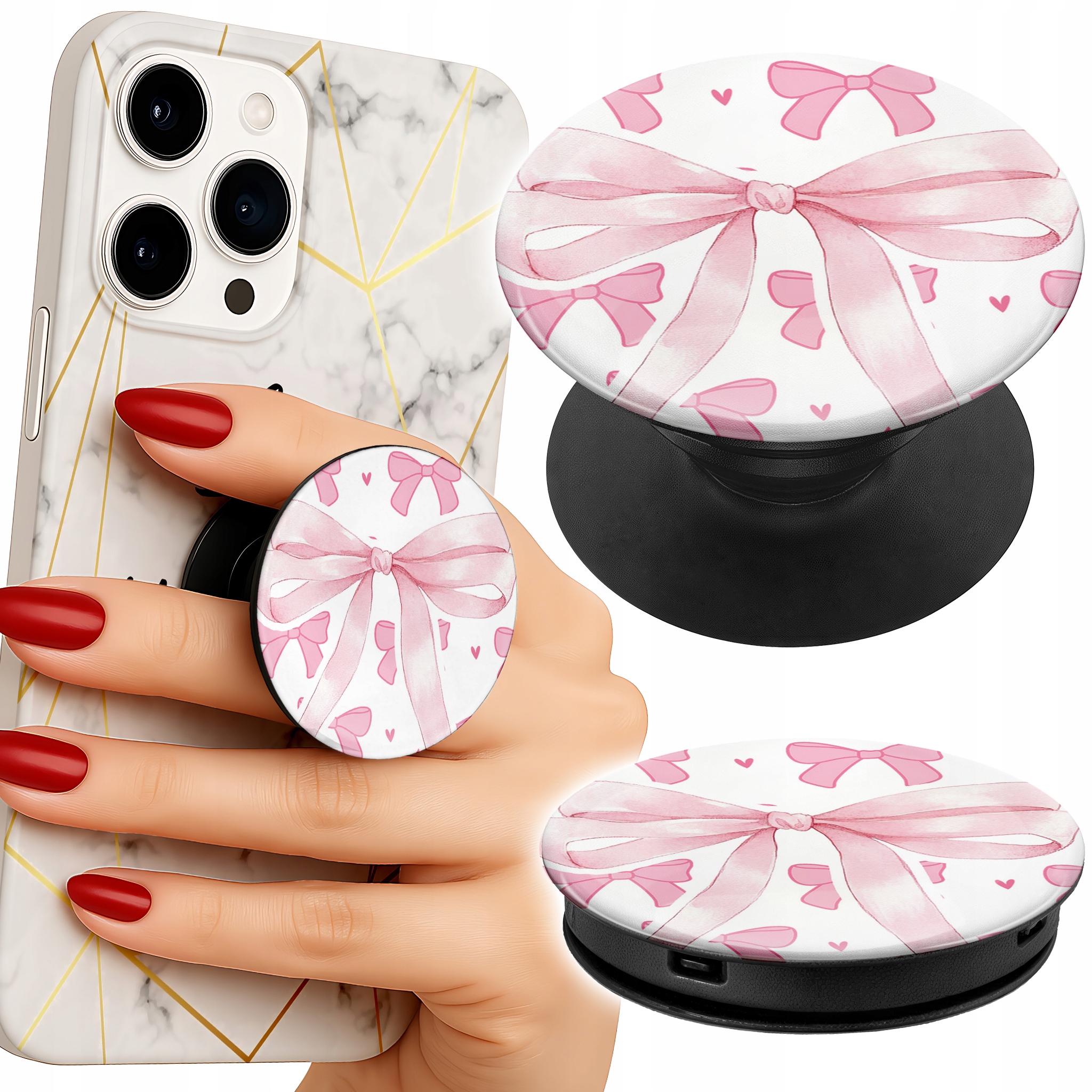 Uchwyt do telefonu Popsocket na palce/stojak RÓŻOWE WSTAZKI WSTĄZKA MODNE