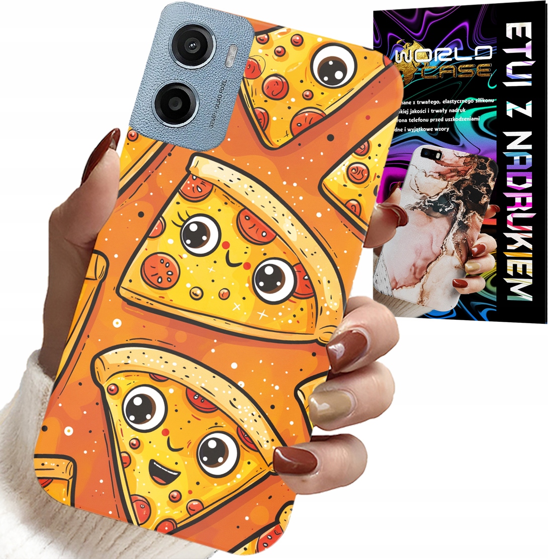 ETUI DO MOTOROLA E15 / G05 - SŁODKIE UŚMIECHNIĘTE PIZZE CASE + FOLIA