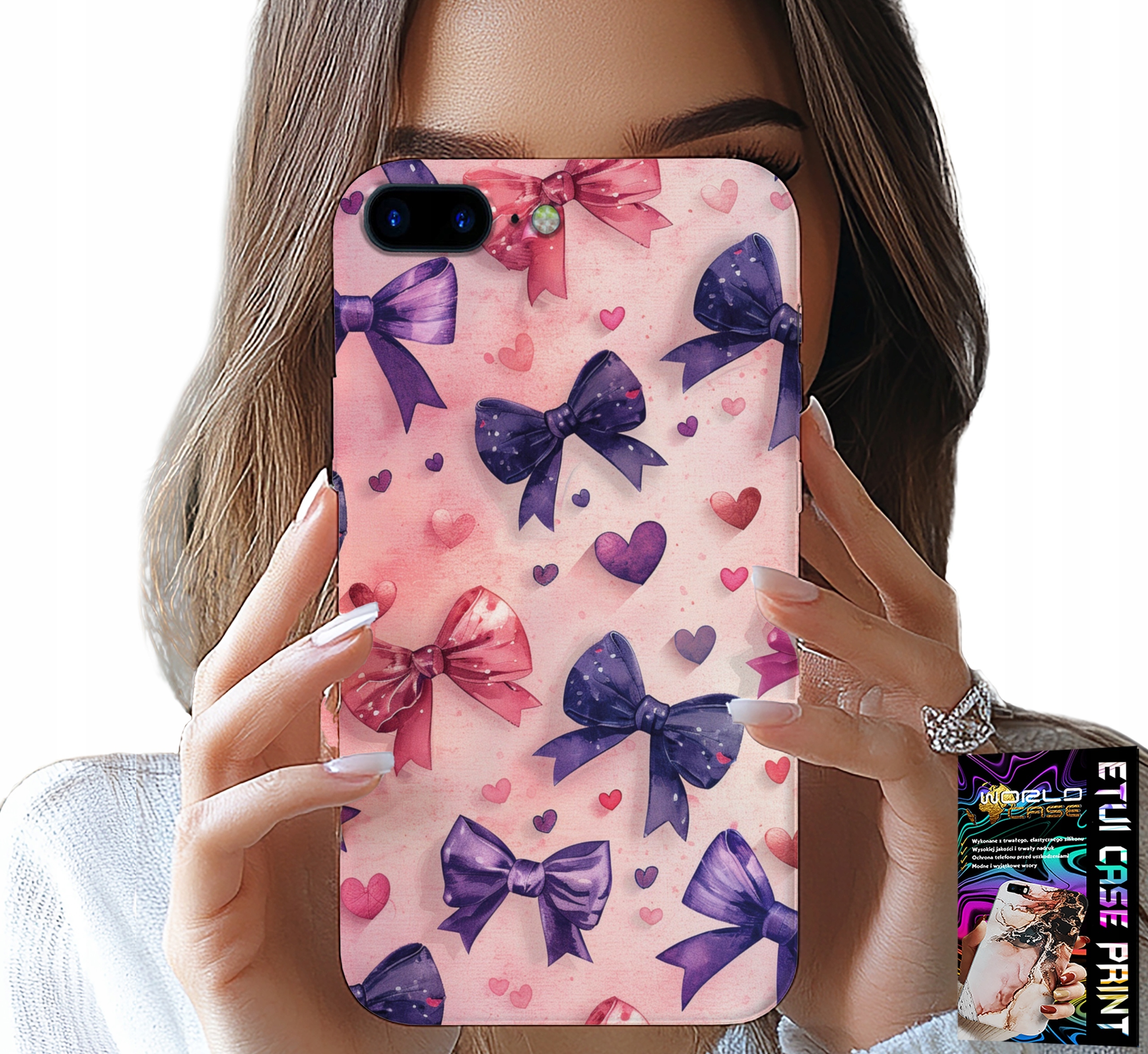 ETUI DO IPHONE ( 7 PLUS ) - KOLOROWE WSTĄŻKI WSTĄŻKA WZORY + SZKŁO