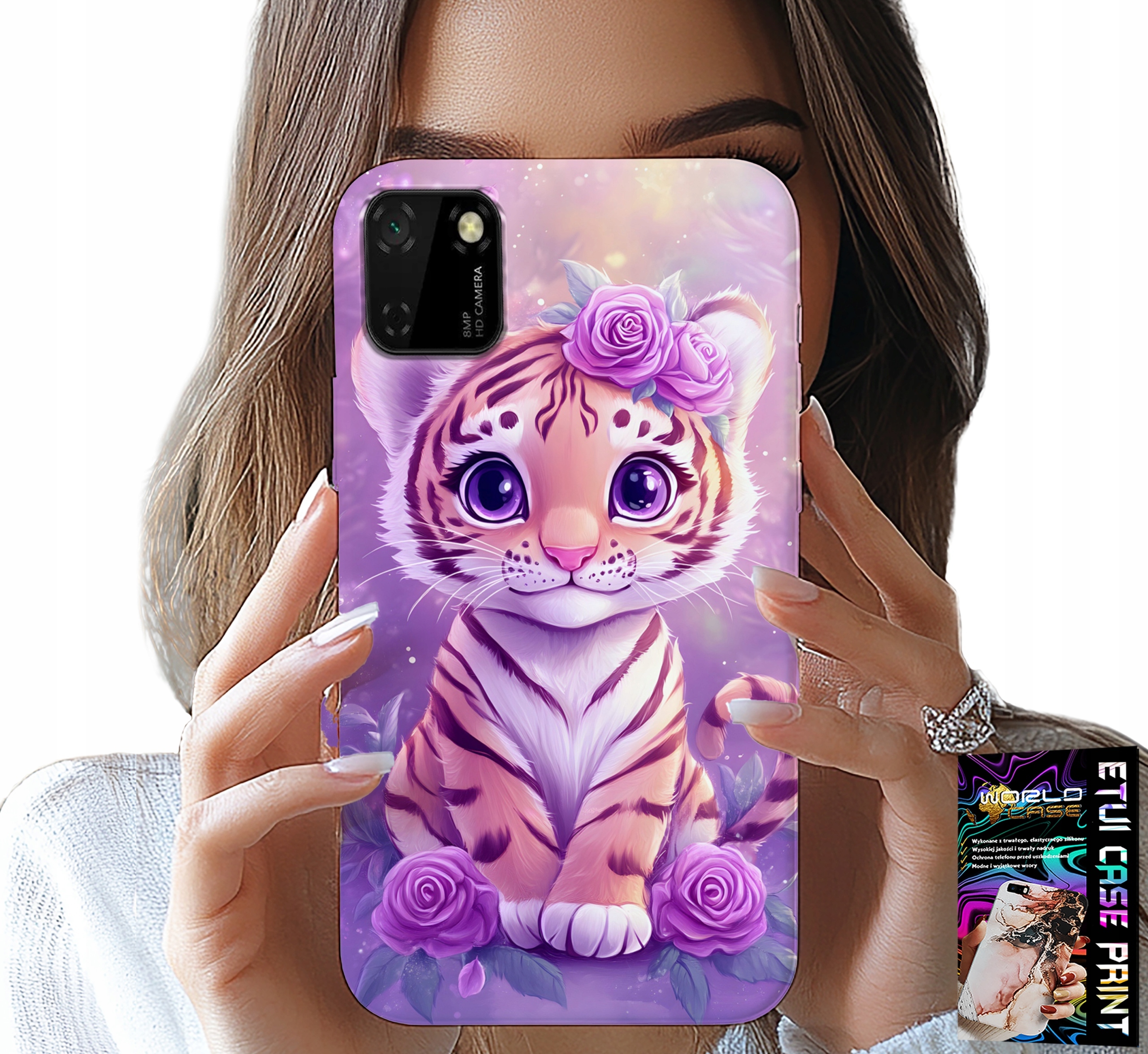 ETUI DO HUAWEI Y5P - SŁODKI TYGRYSEK NA RÓŻOWYM TLE + SZKŁO