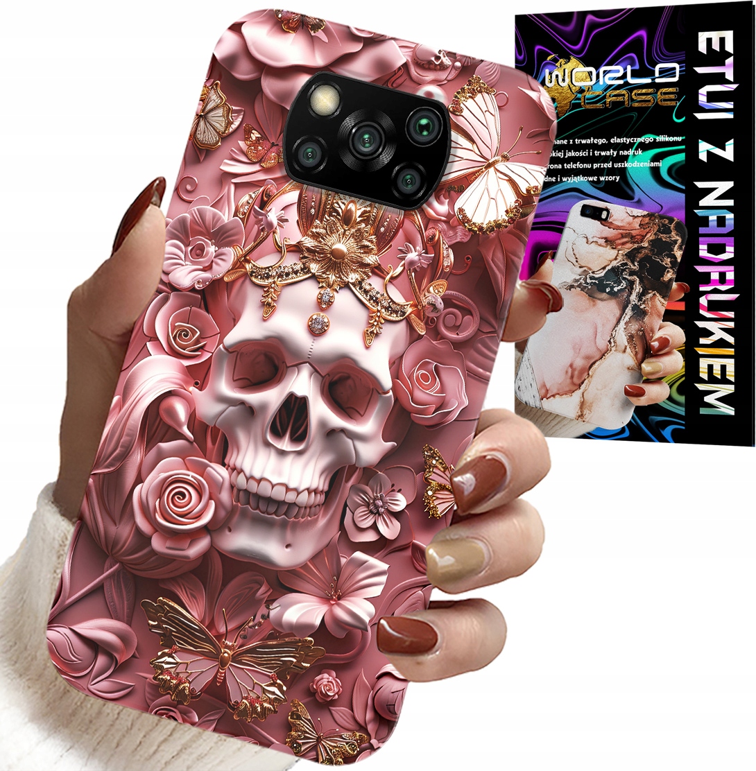 ETUI DO XIAOMI POCO X3 - KOBIECE, MODNE WZORY, CZASZKA W RÓŻE