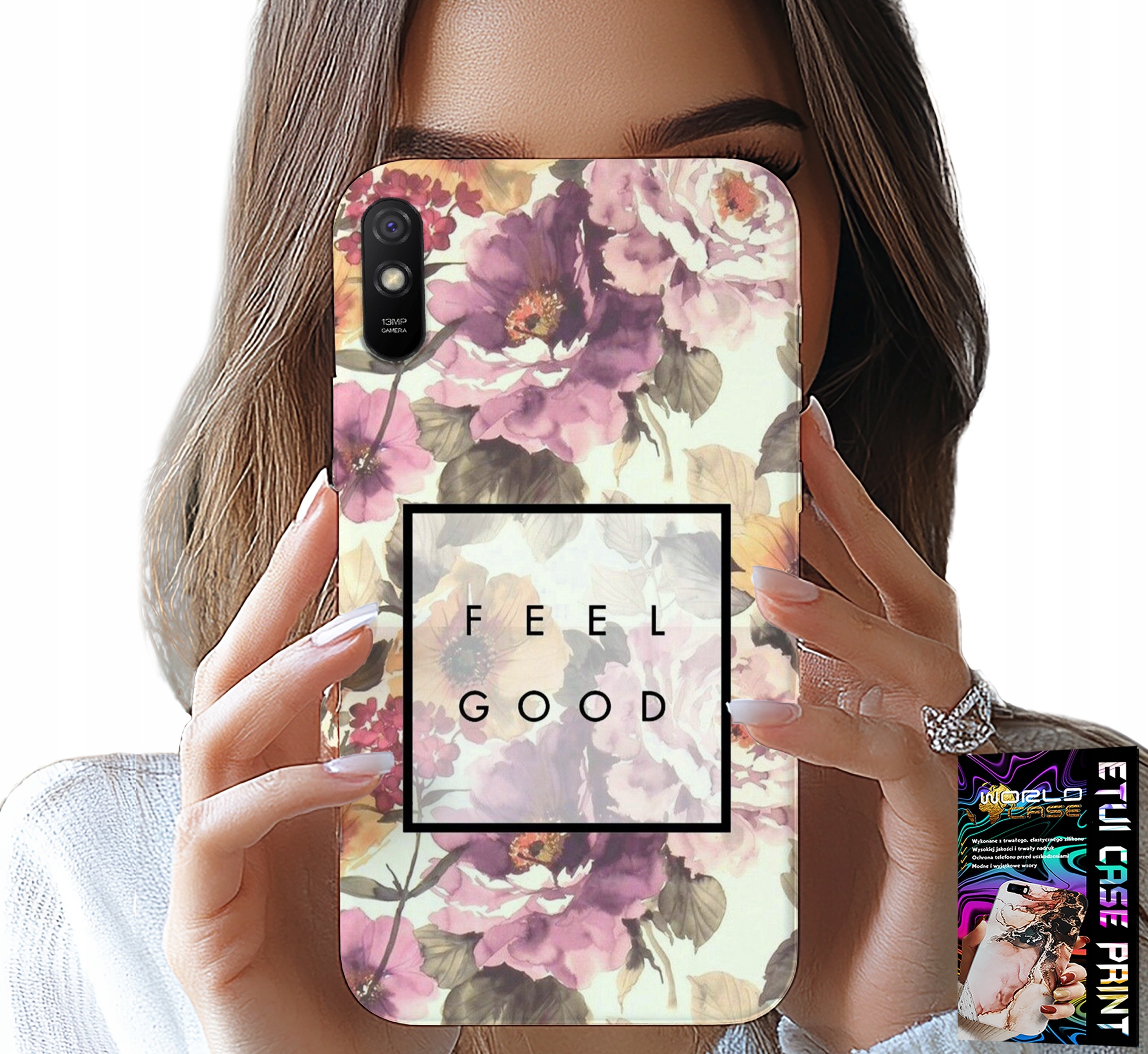 ETUI DO XIAOMI REDMI 9A - KWIATISTY WZÓR, MODNE DAMSKIE + SZKŁO